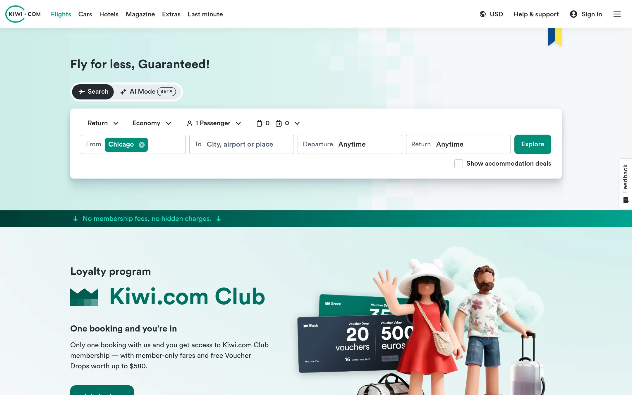 Kiwi.com homepage