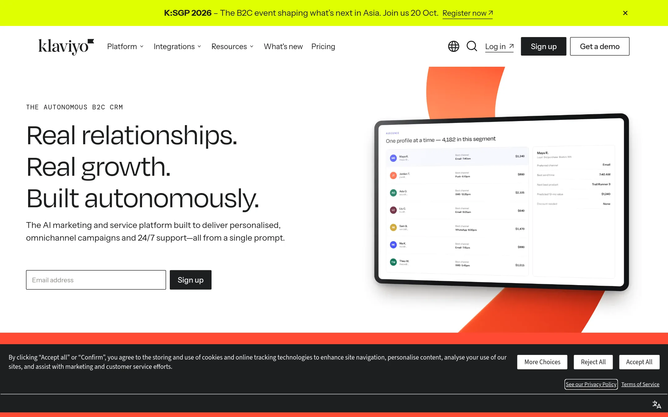 Klaviyo homepage