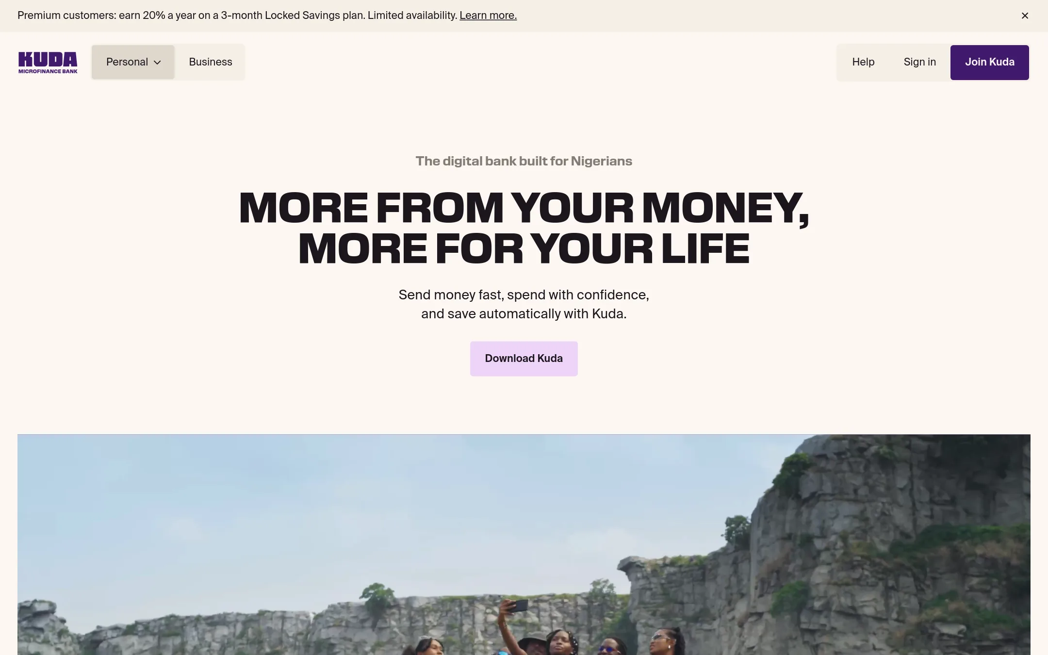 Kuda Bank homepage