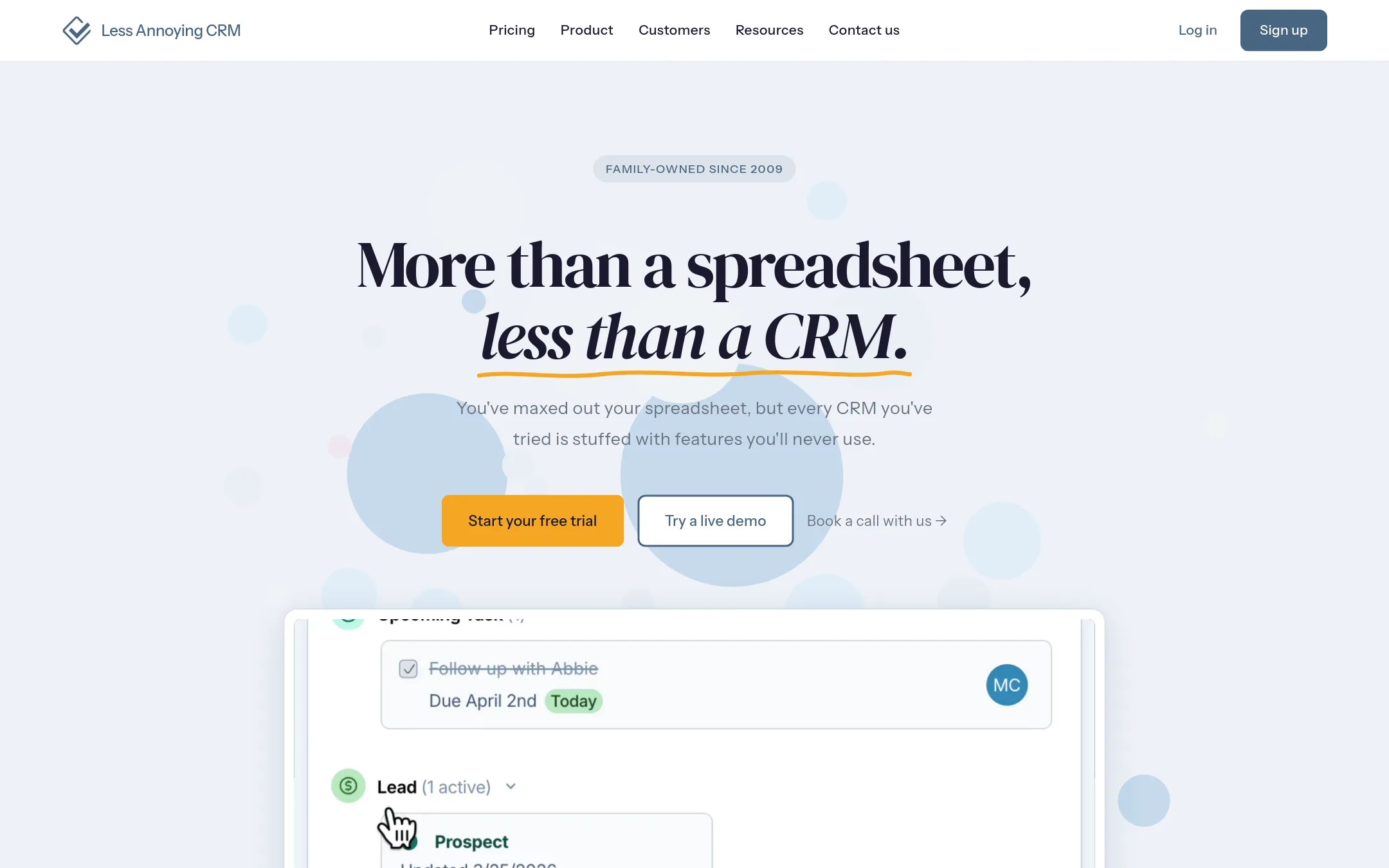 Less Annoying CRM homepage