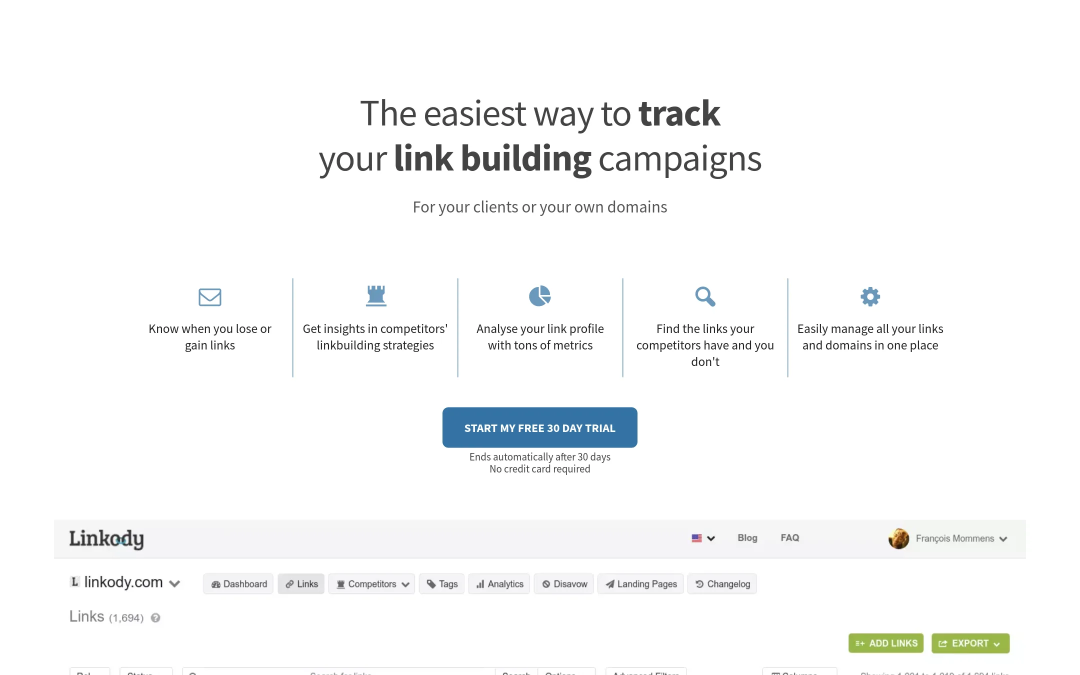 Linkody homepage