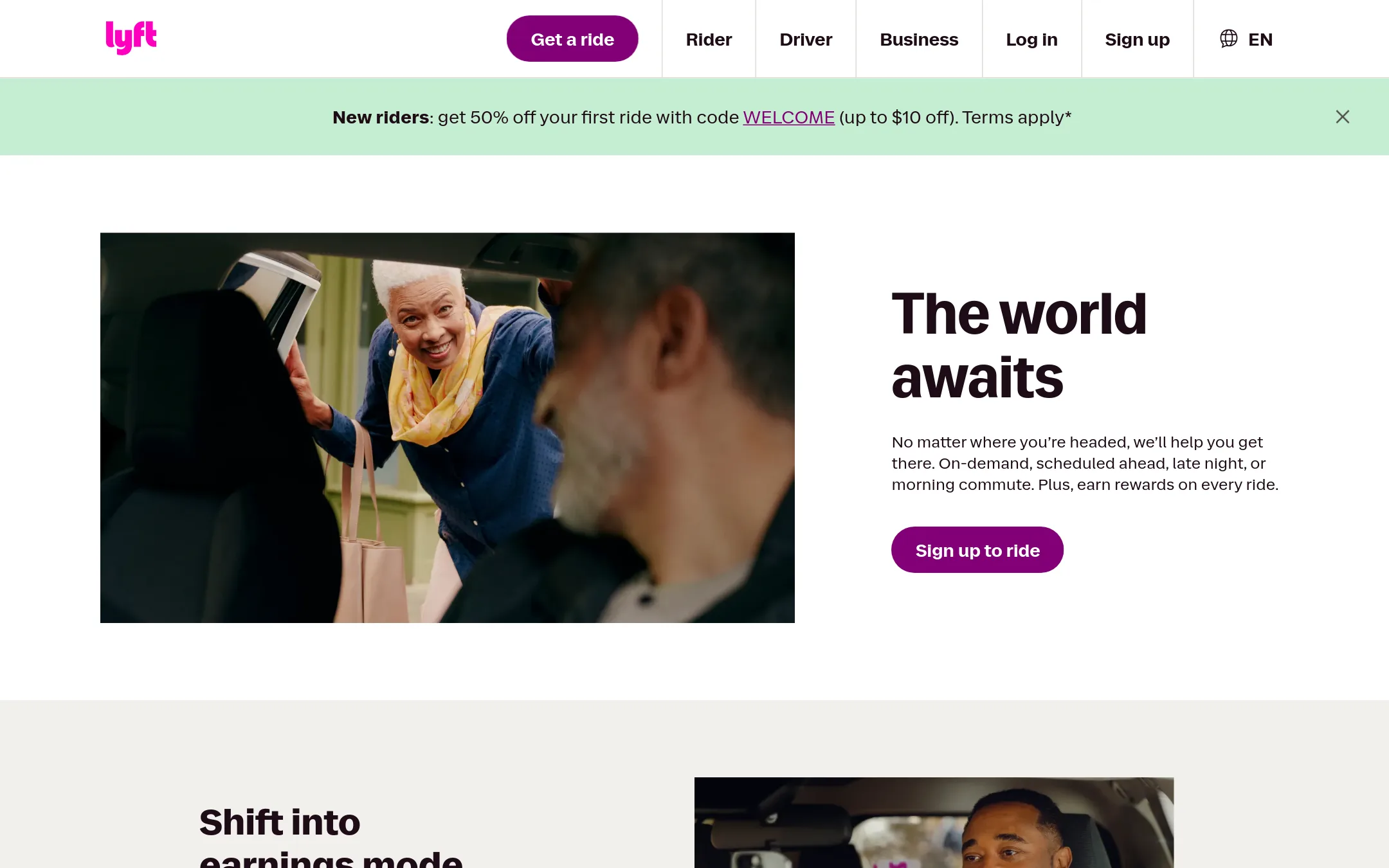 Lyft homepage