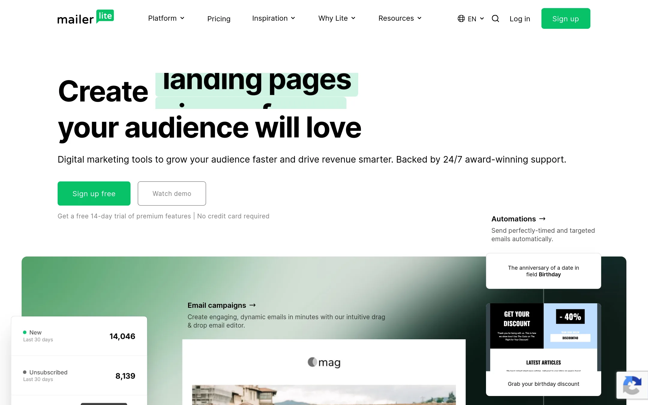 MailerLite homepage