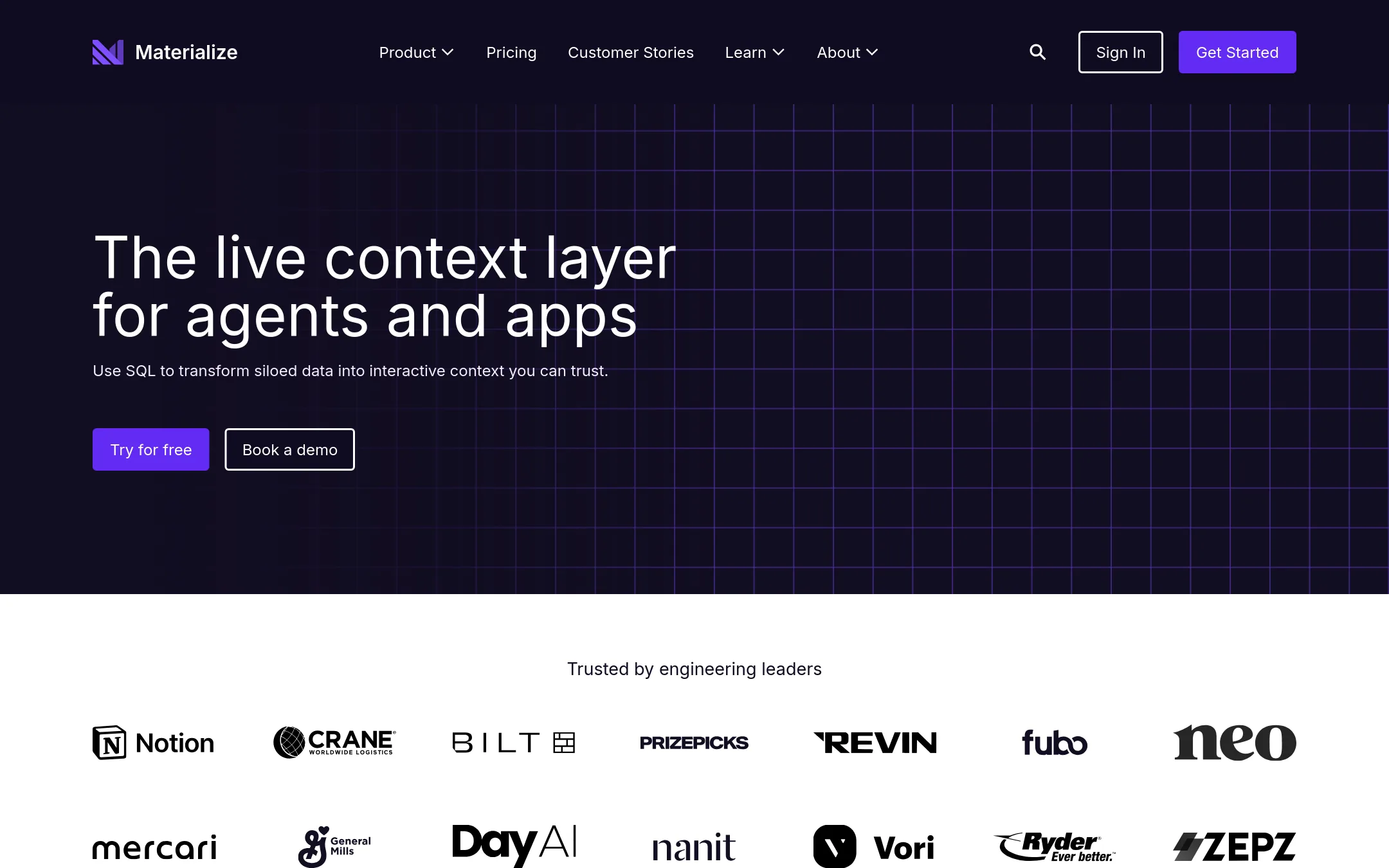 Materialize homepage