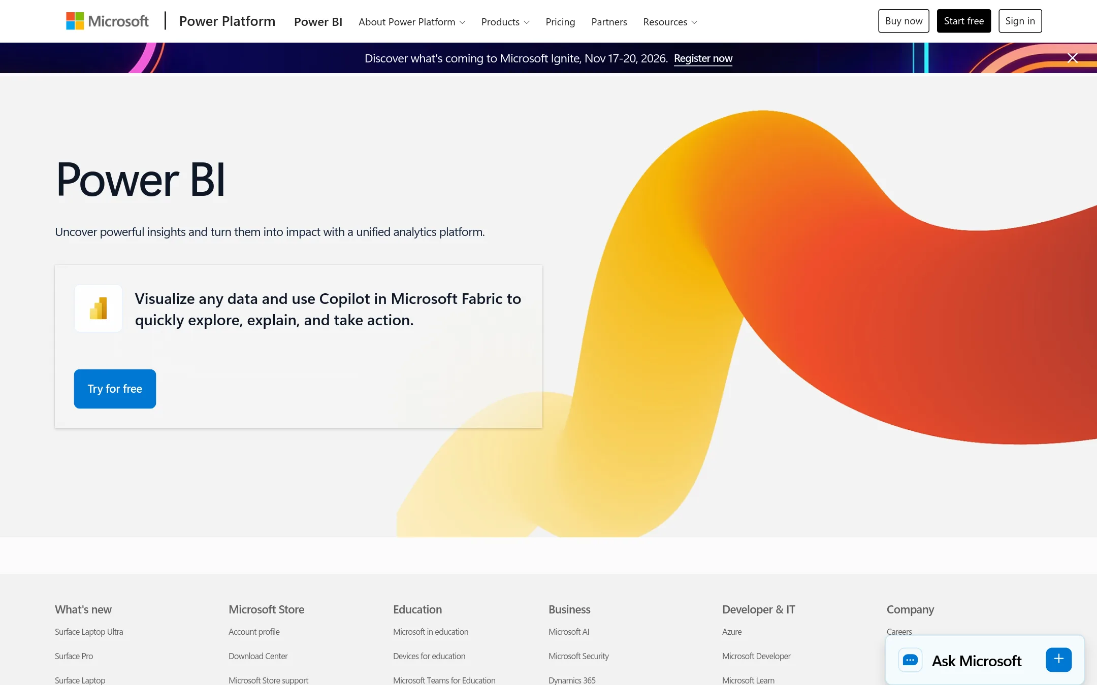 Microsoft Power BI homepage