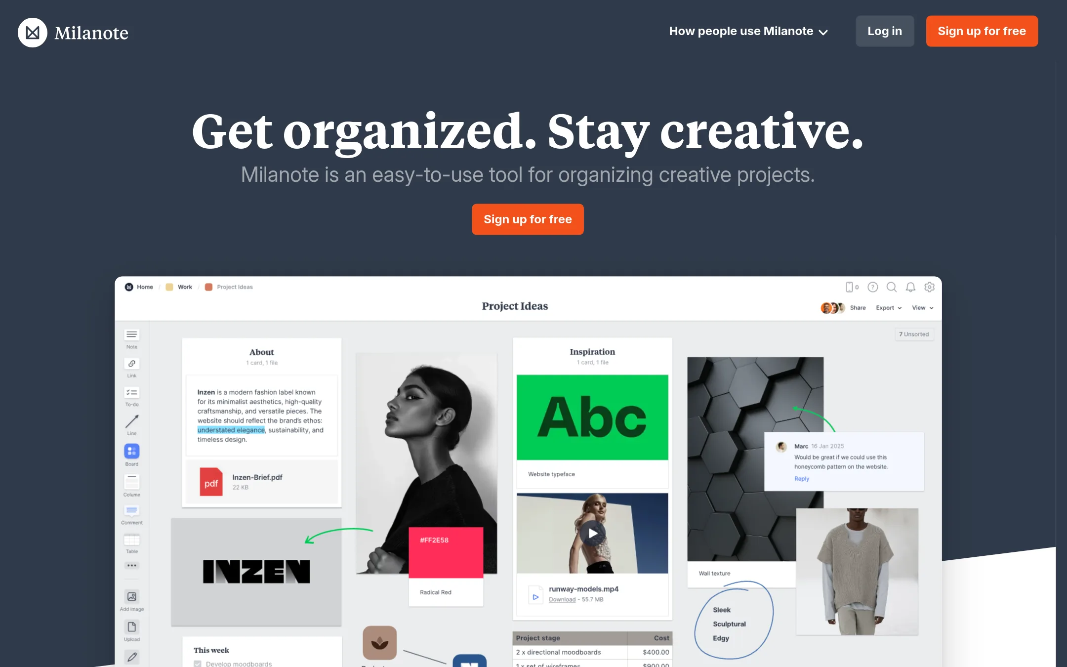 Milanote homepage