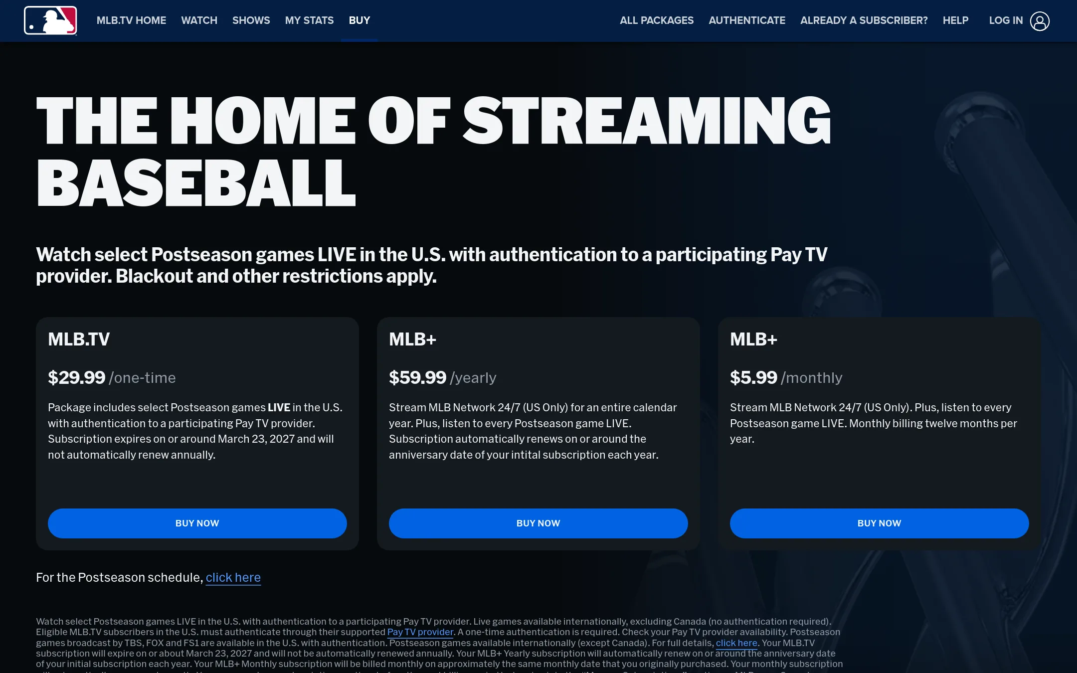 MLB.TV homepage