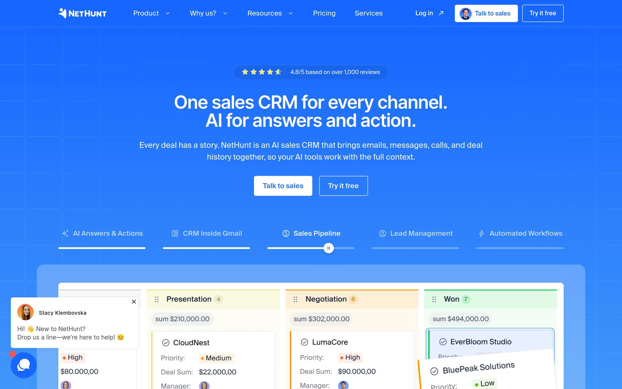 NetHunt CRM homepage
