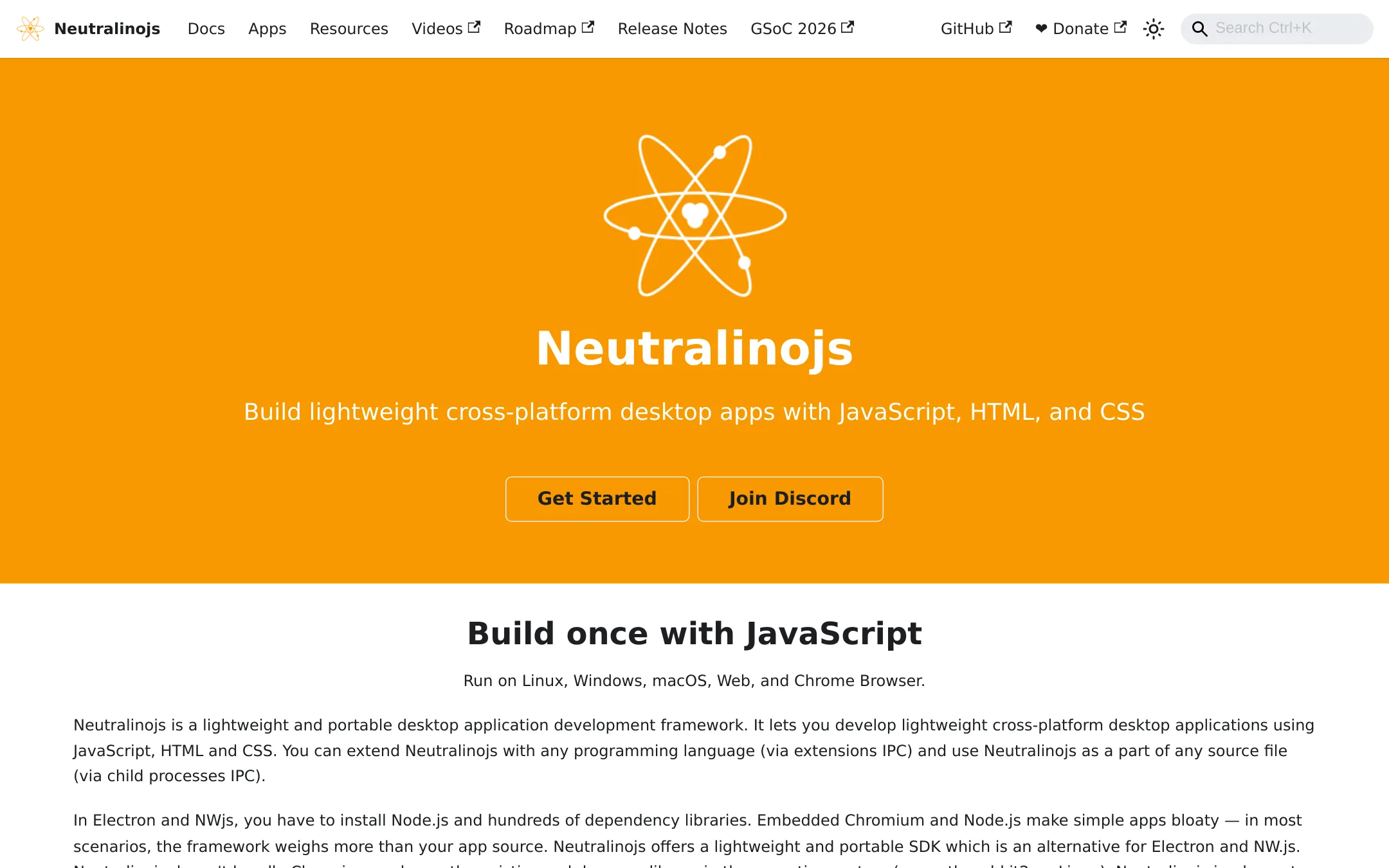 NeutralinoJS homepage