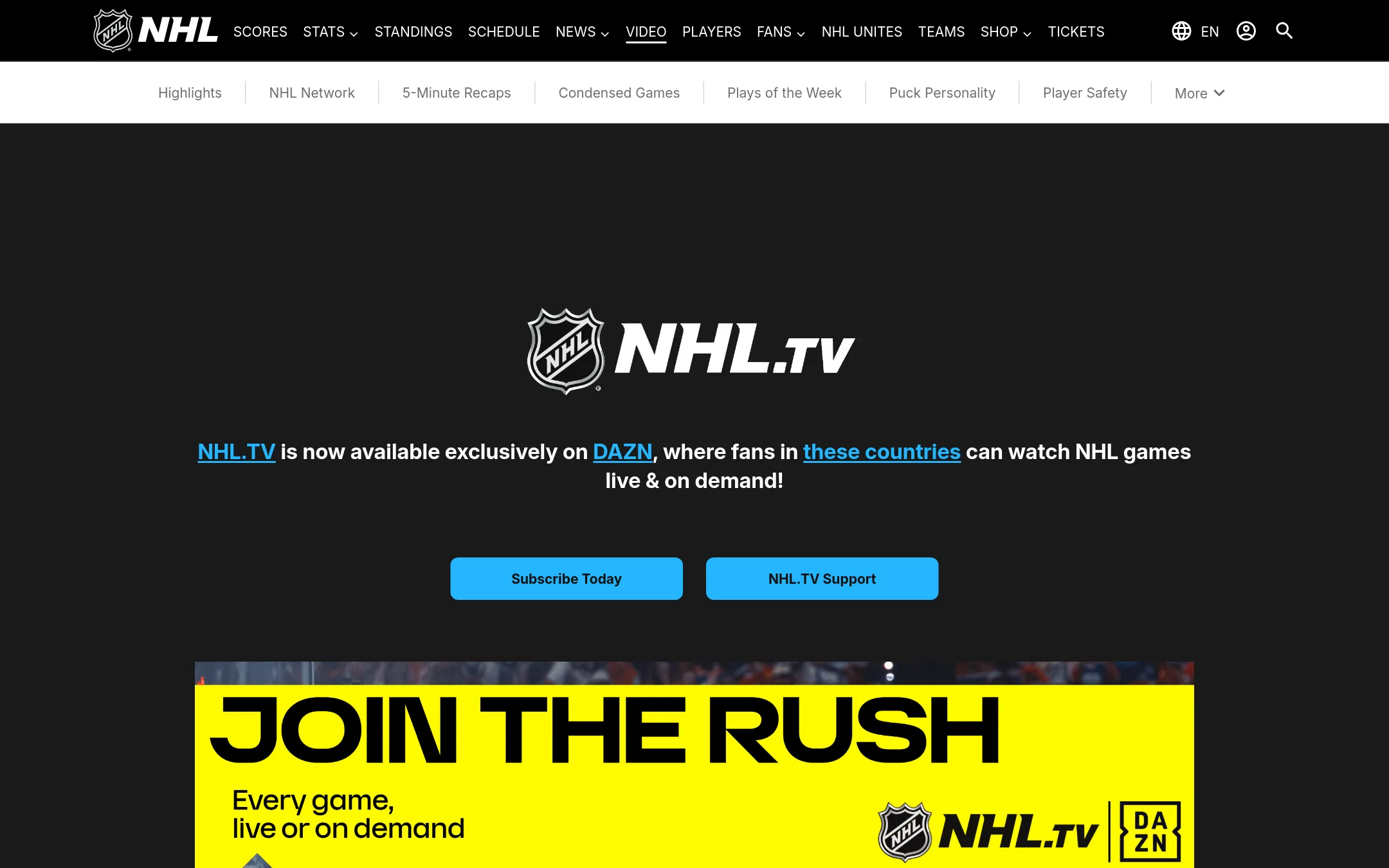 NHL.TV homepage