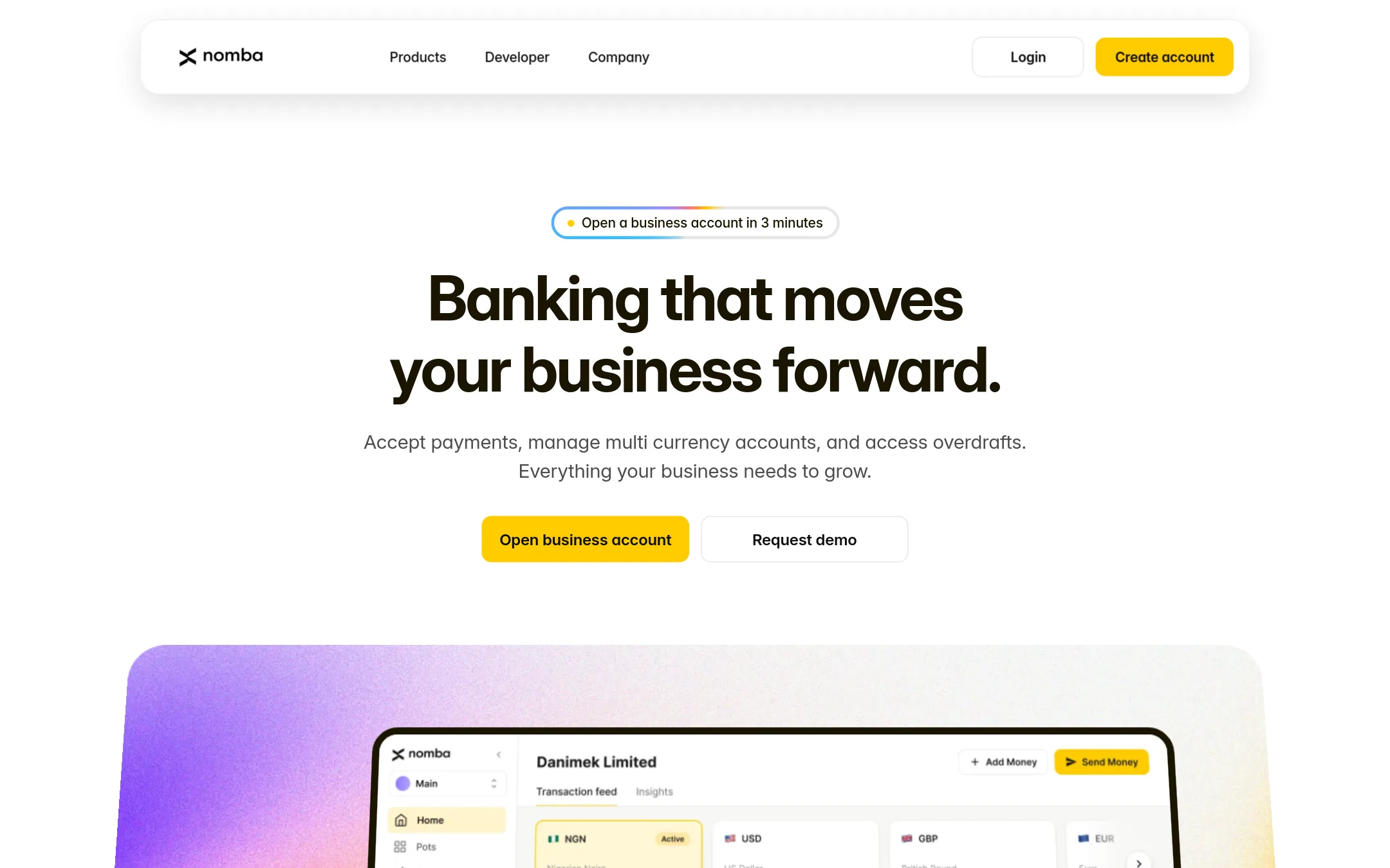Nomba homepage