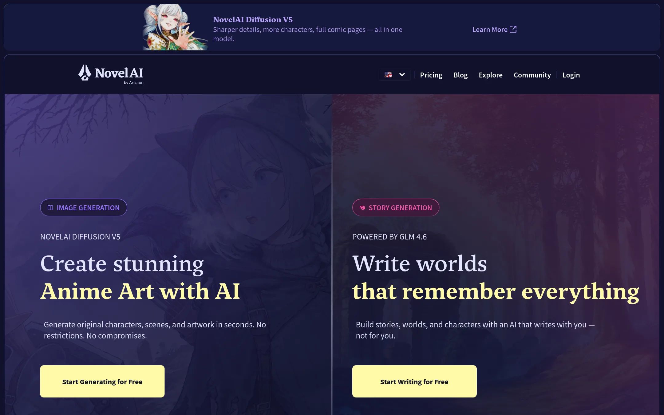 NovelAI homepage
