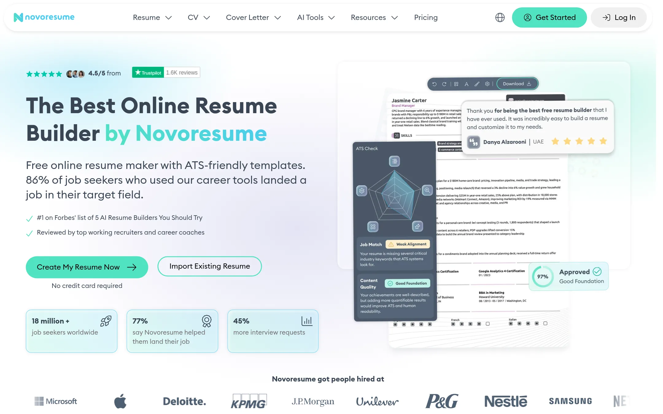 Novoresume homepage