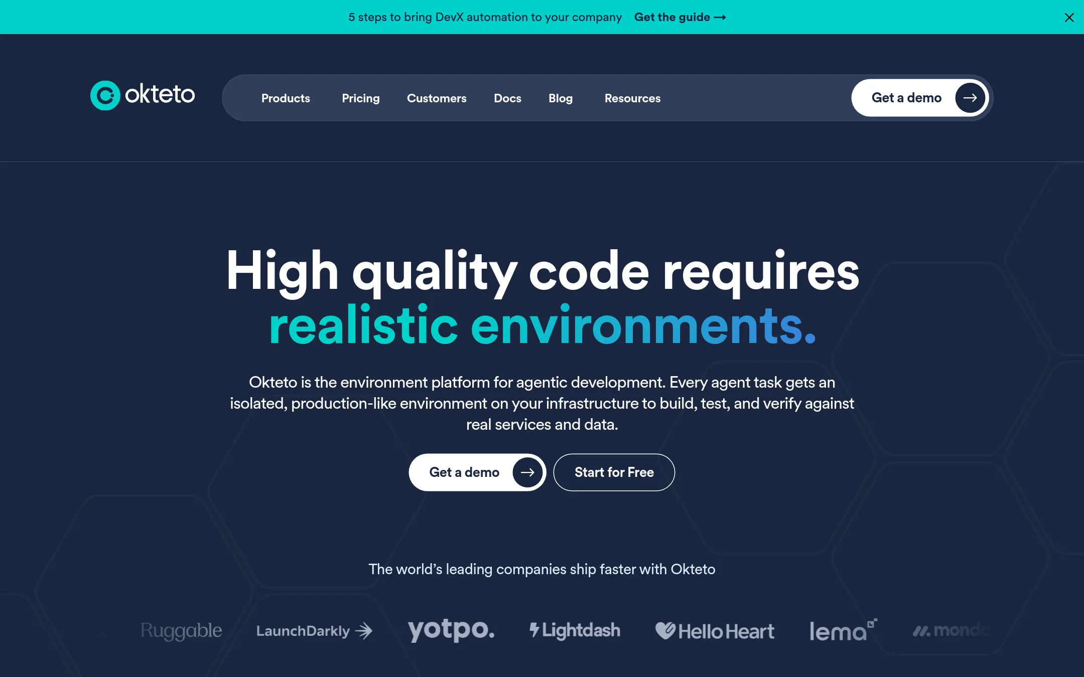 Okteto homepage