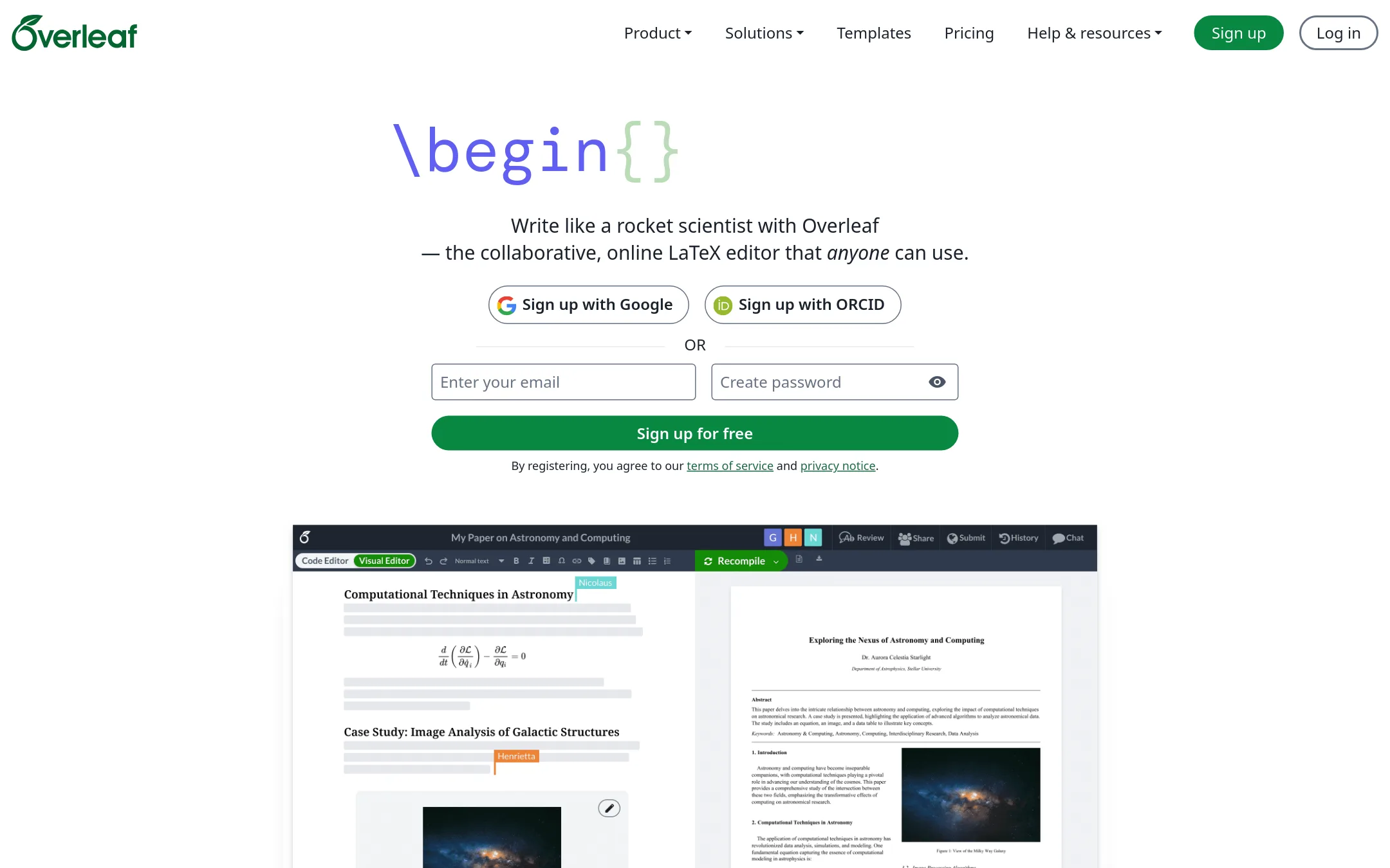 Overleaf homepage