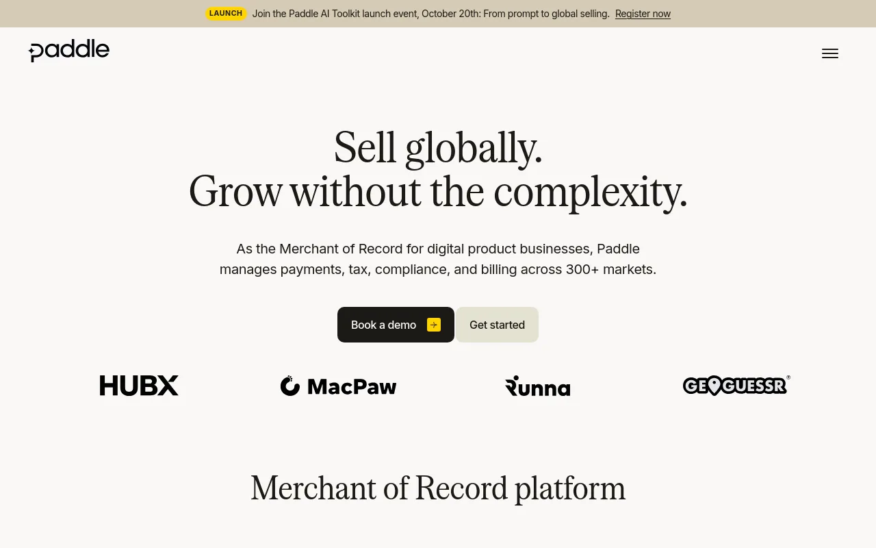 Paddle homepage