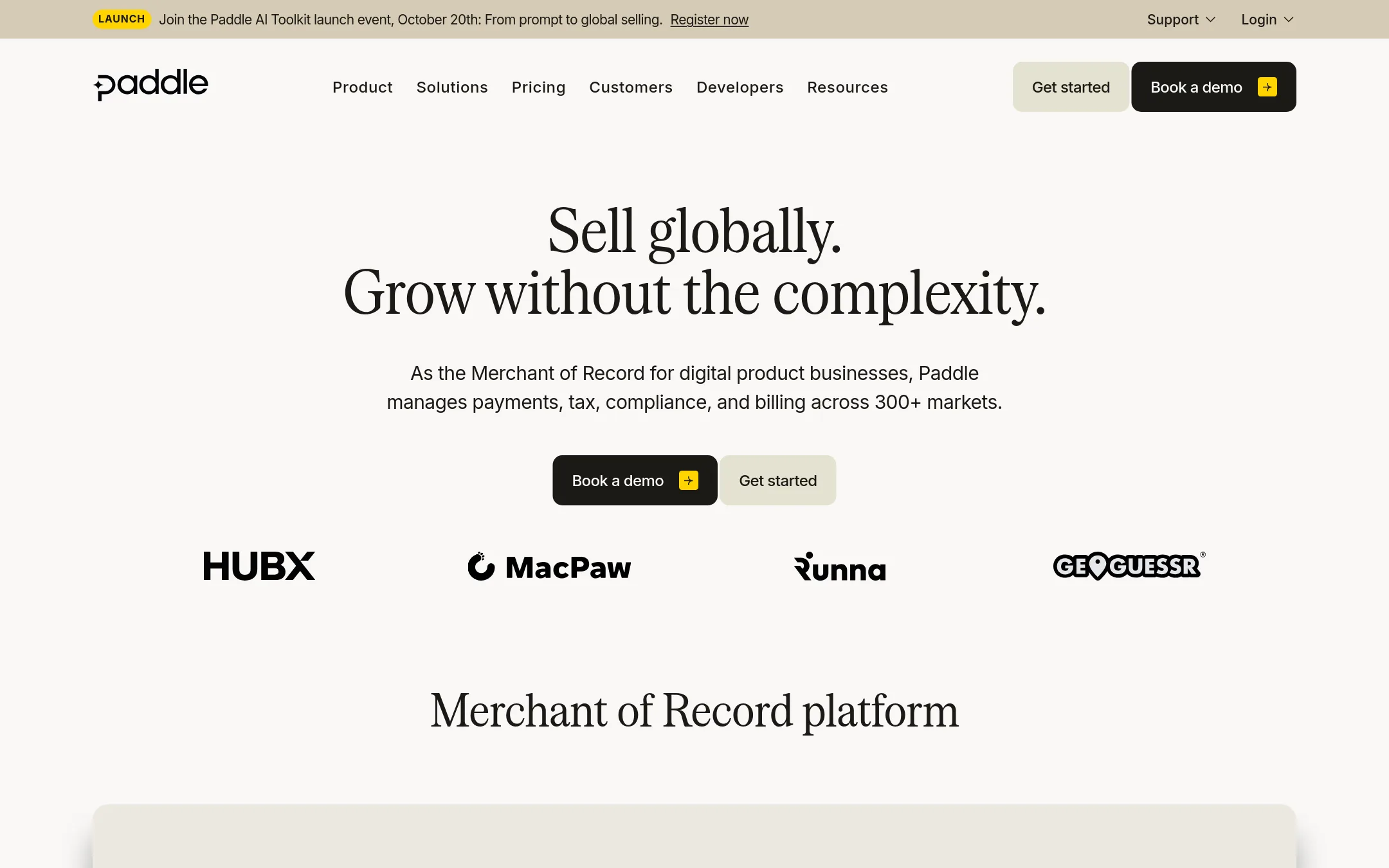 Paddle homepage