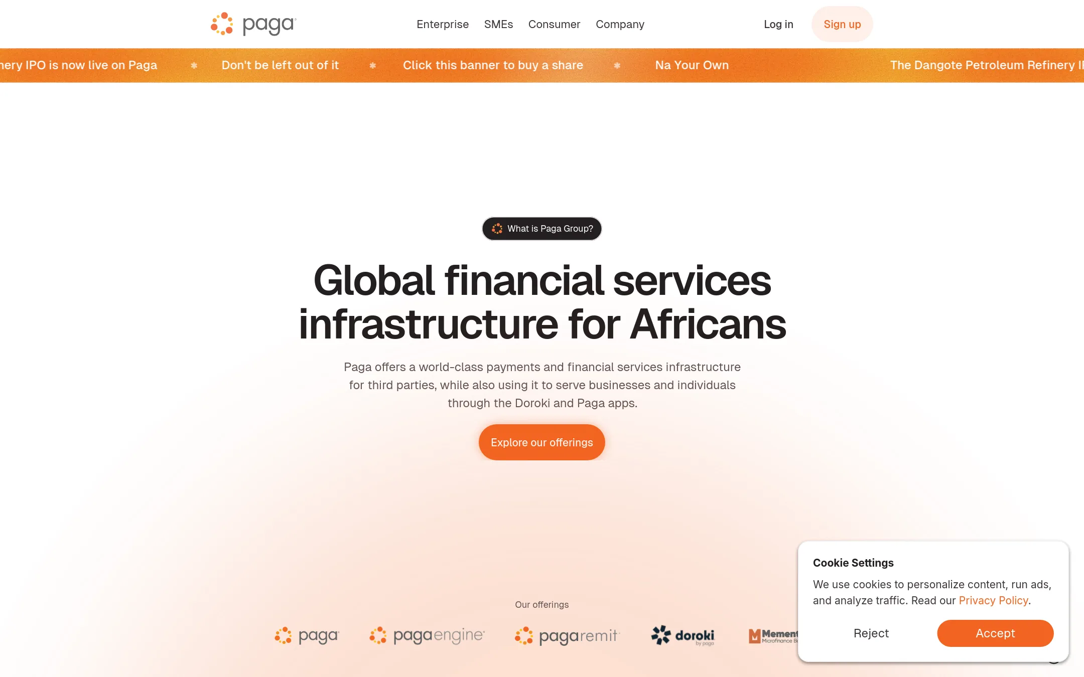 Paga homepage