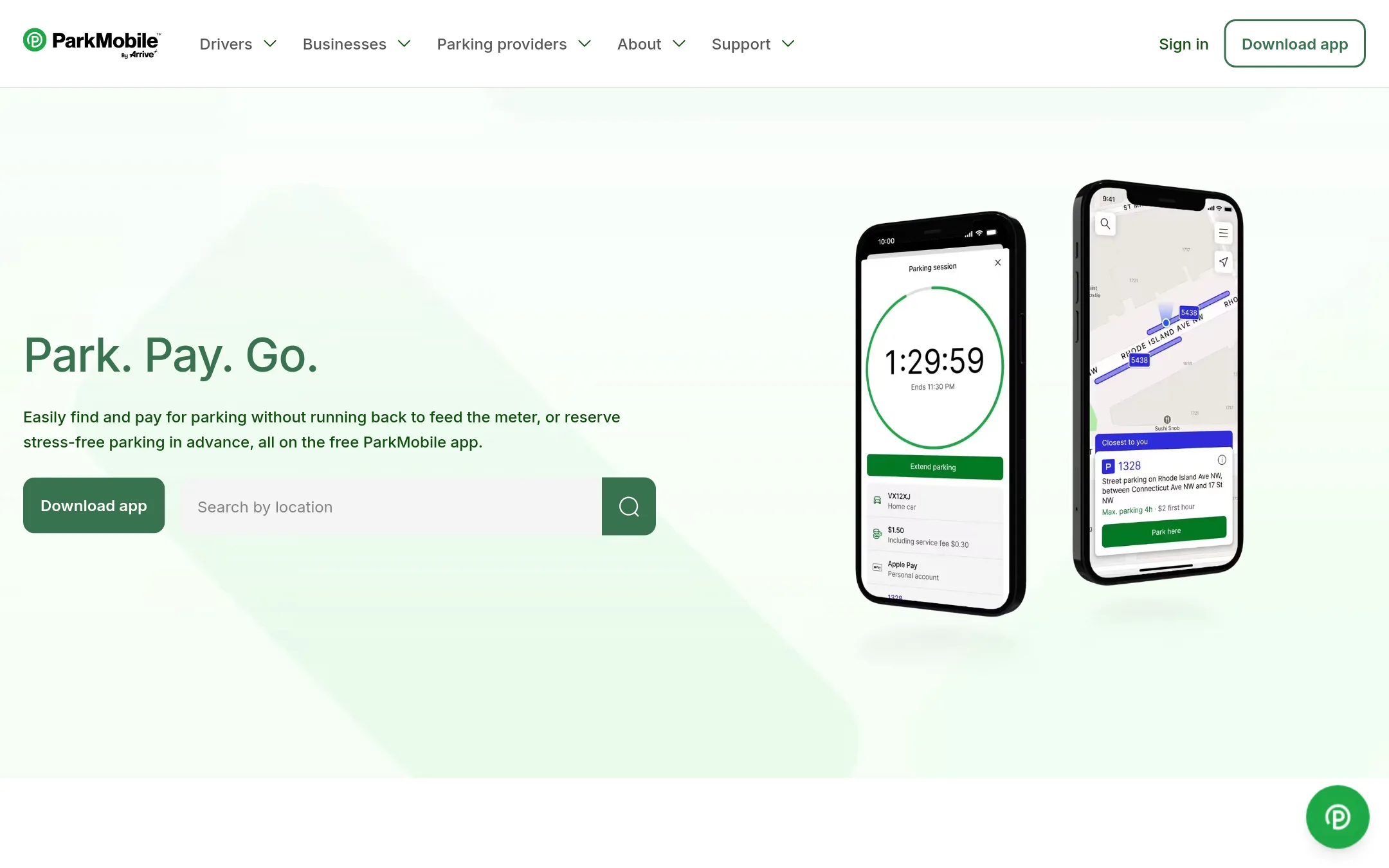 ParkMobile homepage