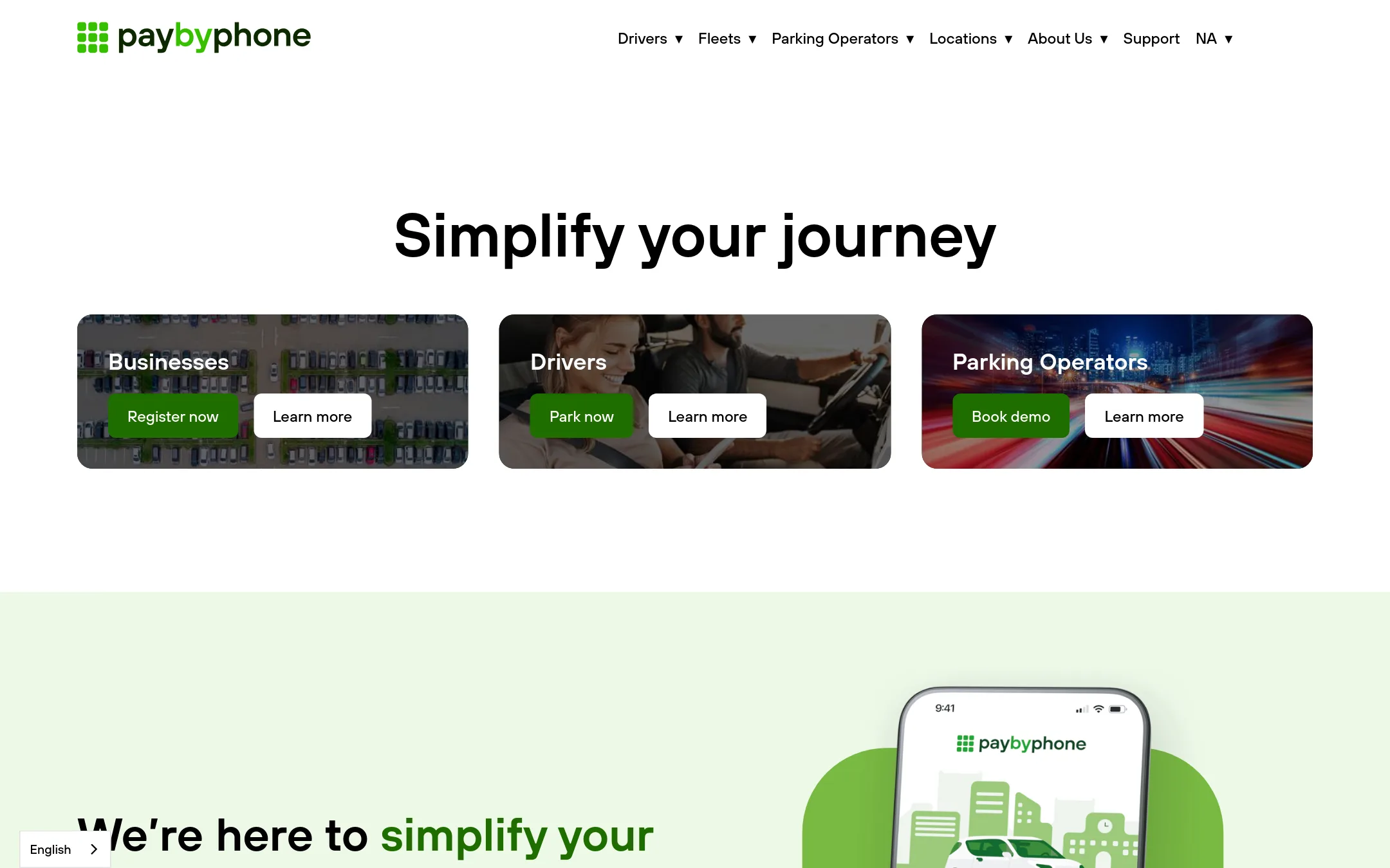 PayByPhone homepage