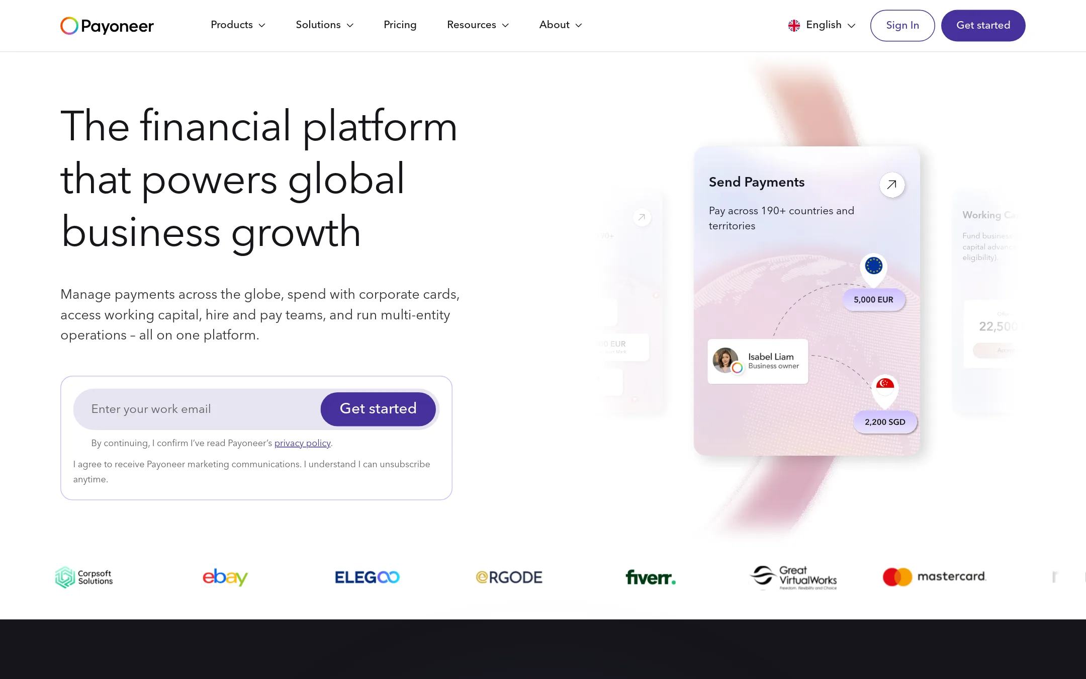 Payoneer homepage