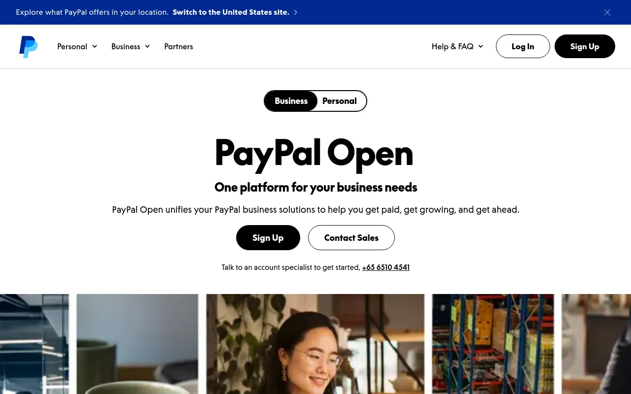 PayPal homepage