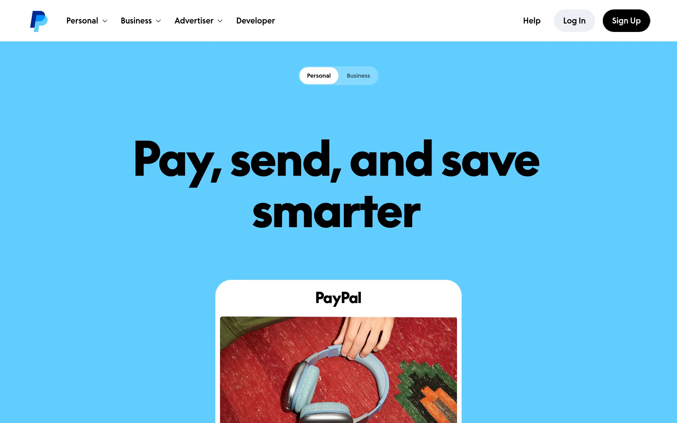 PayPal homepage