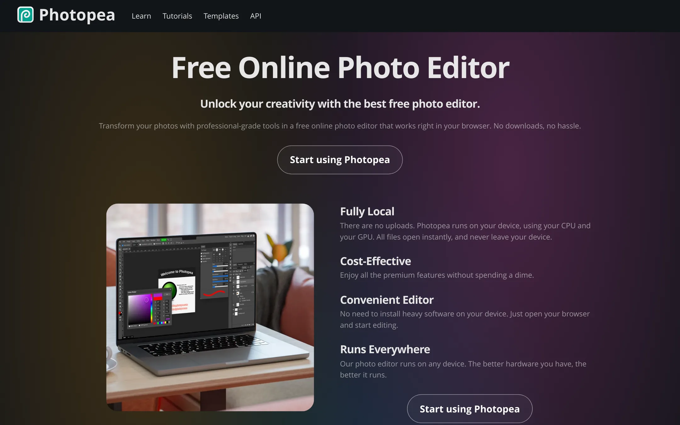 Photopea homepage