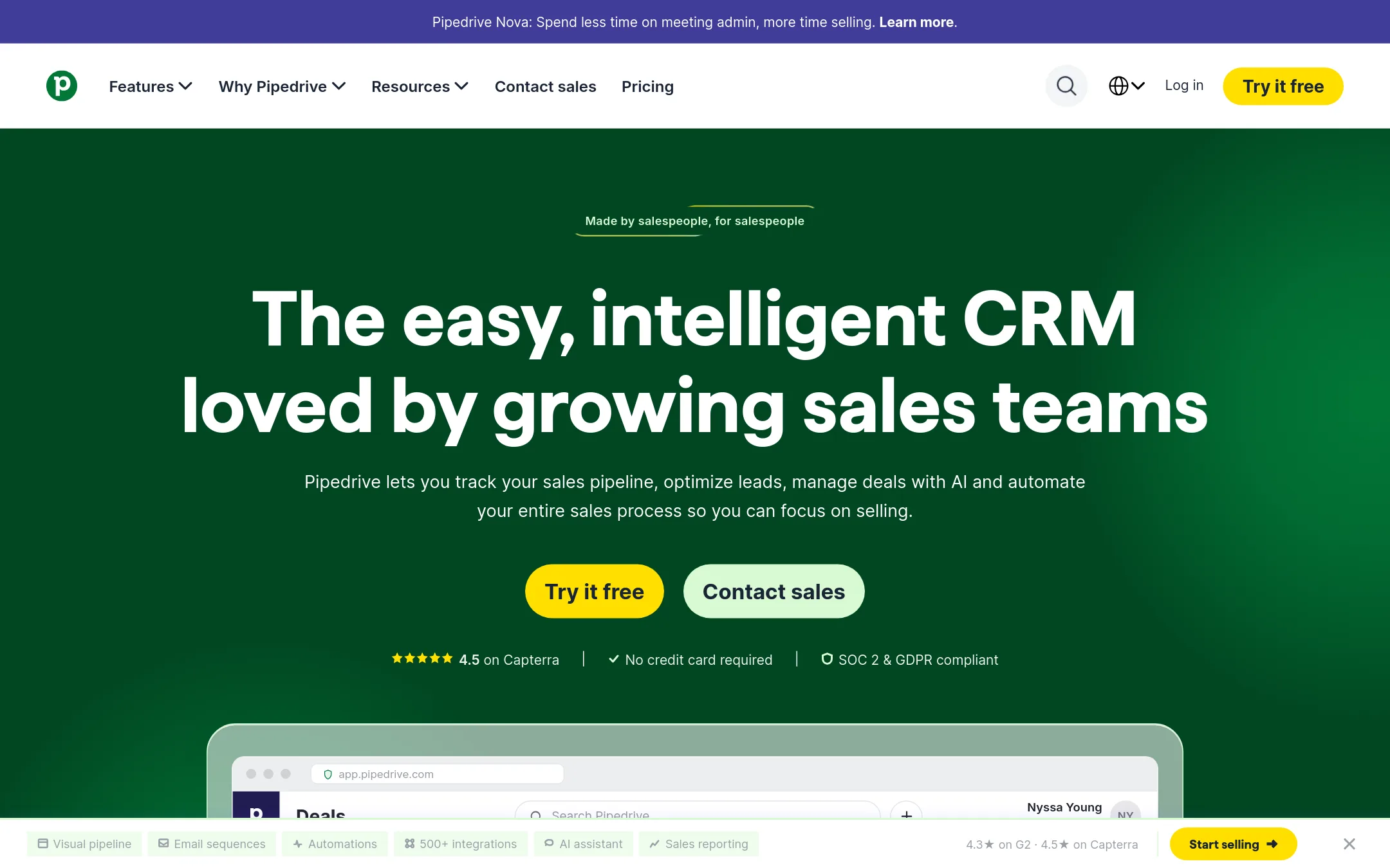 Pipedrive homepage
