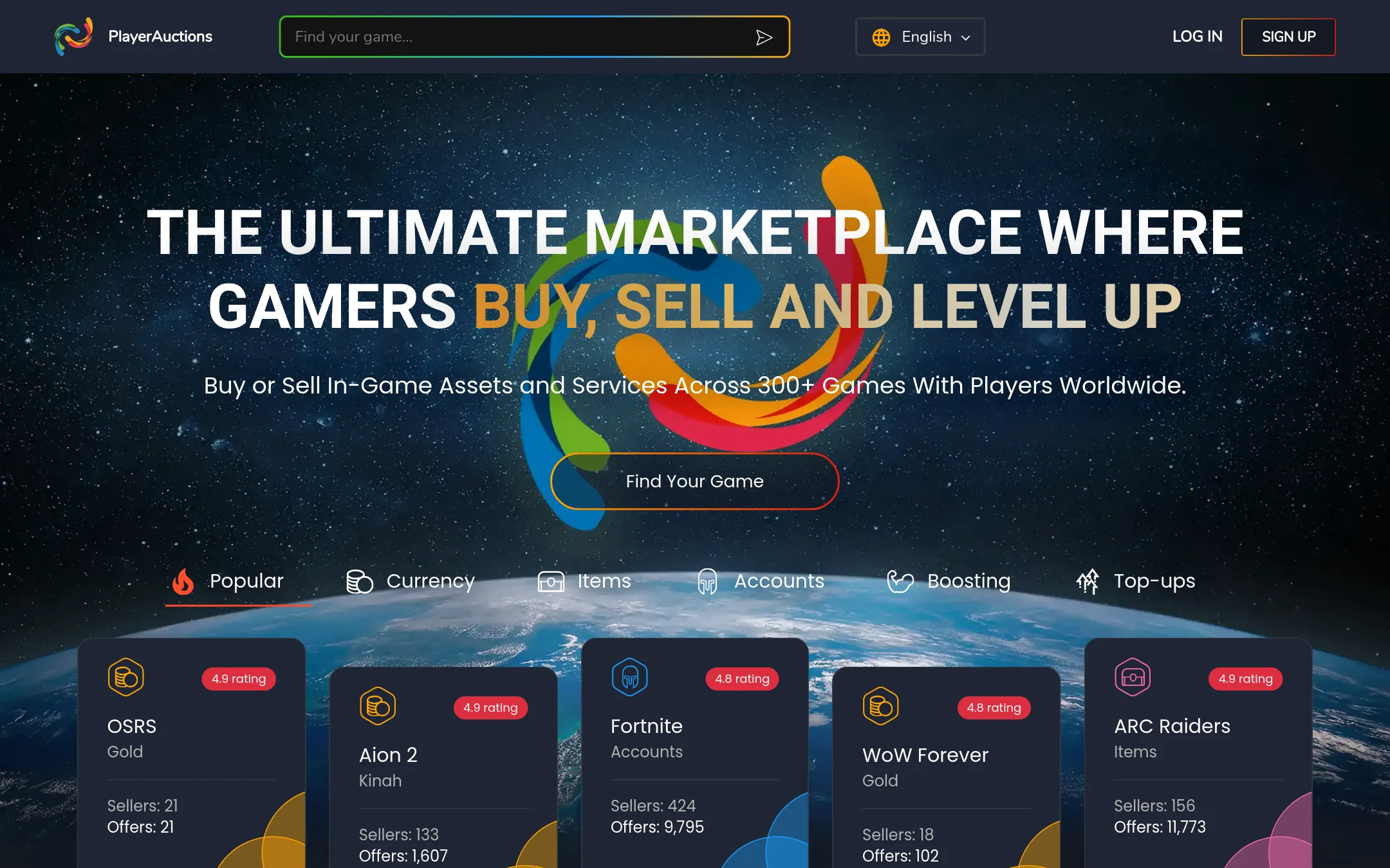 PlayerAuctions homepage