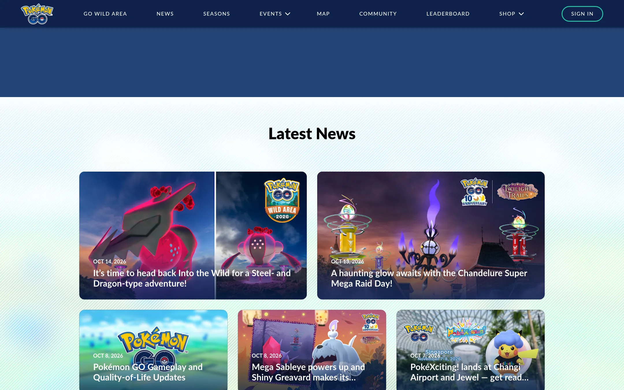 Pokémon GO homepage