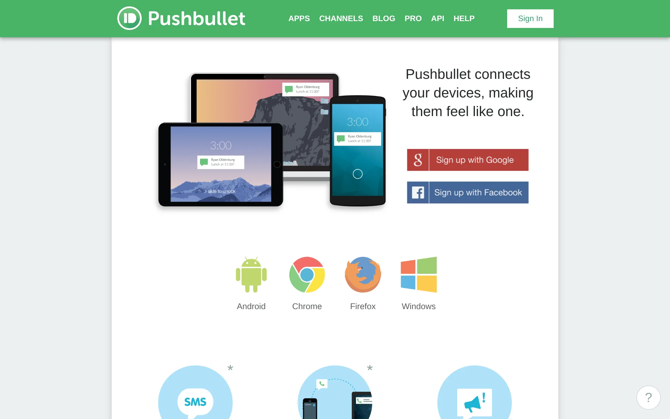 Pushbullet homepage