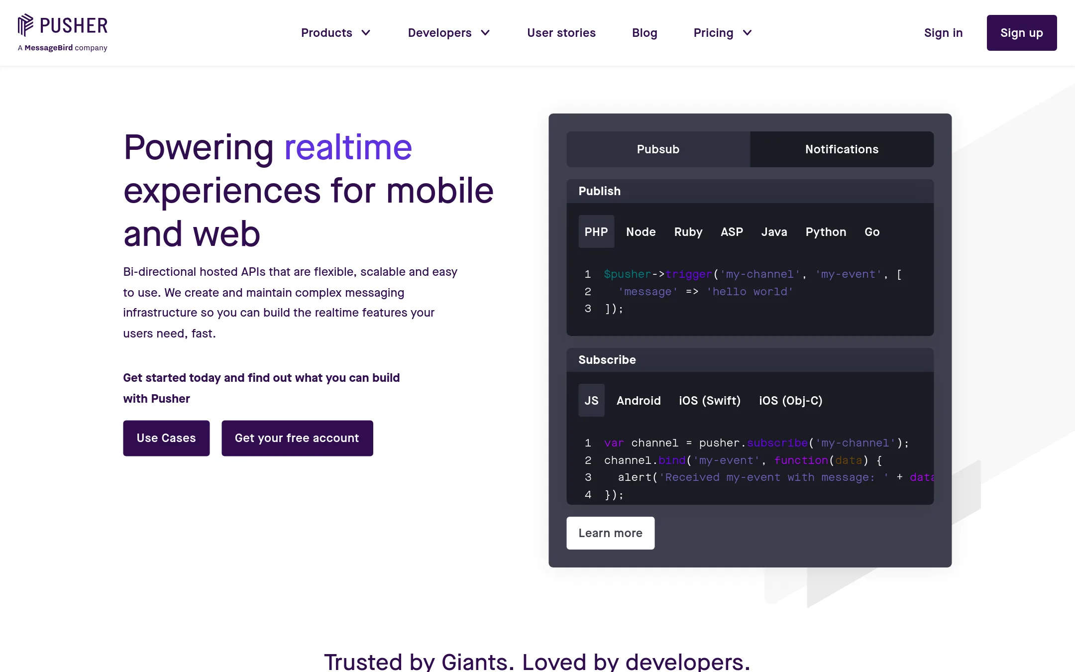 Pusher homepage