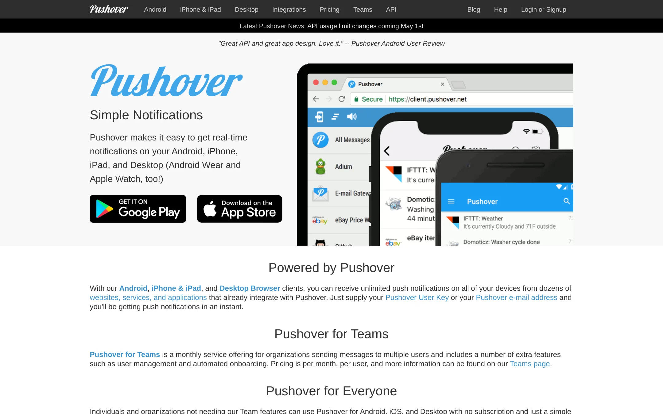 Pushover homepage