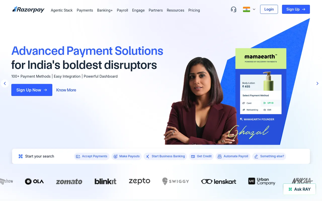 Razorpay homepage