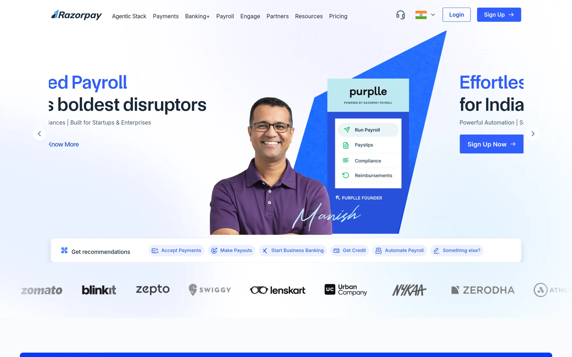 Razorpay homepage
