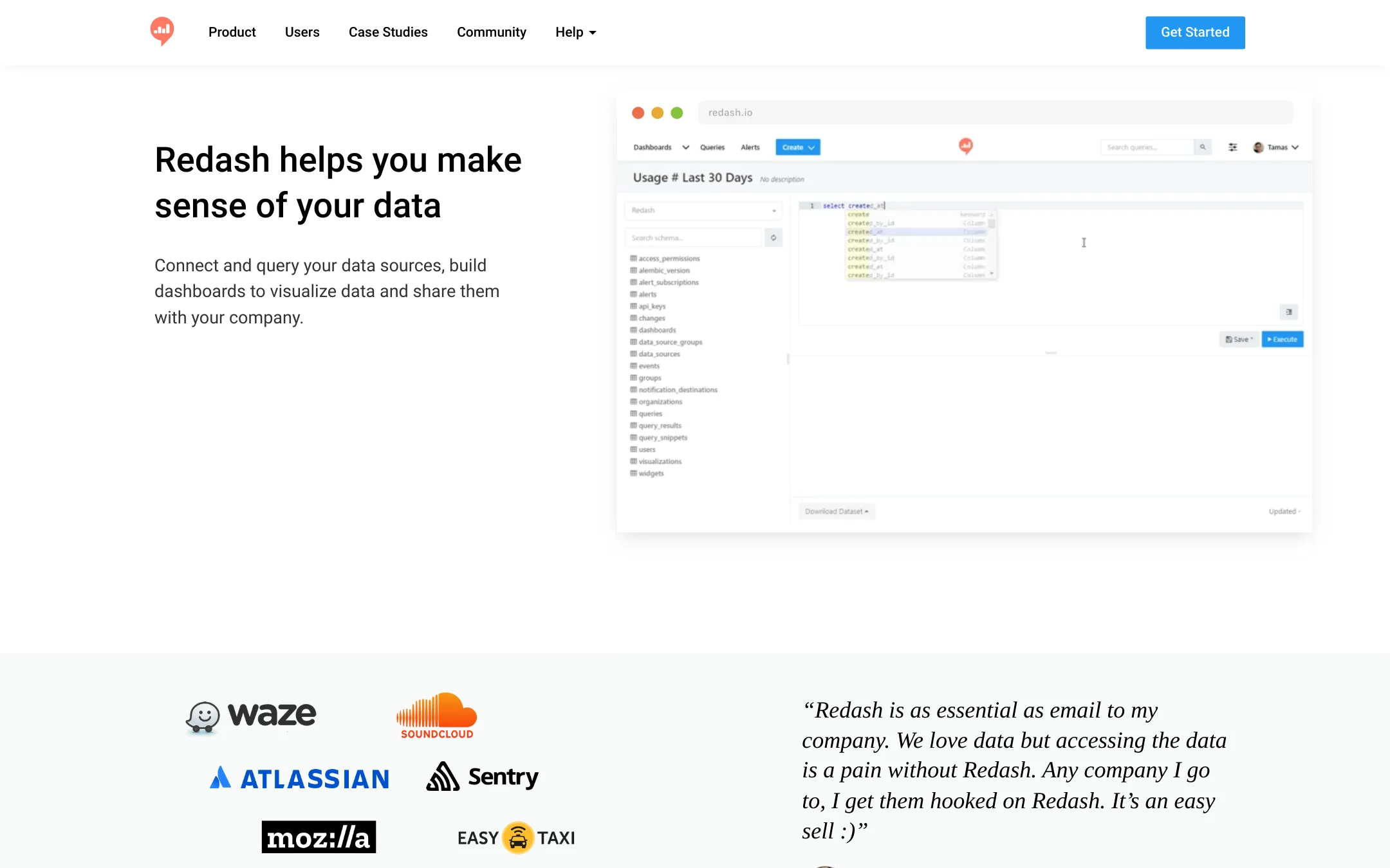 Redash homepage