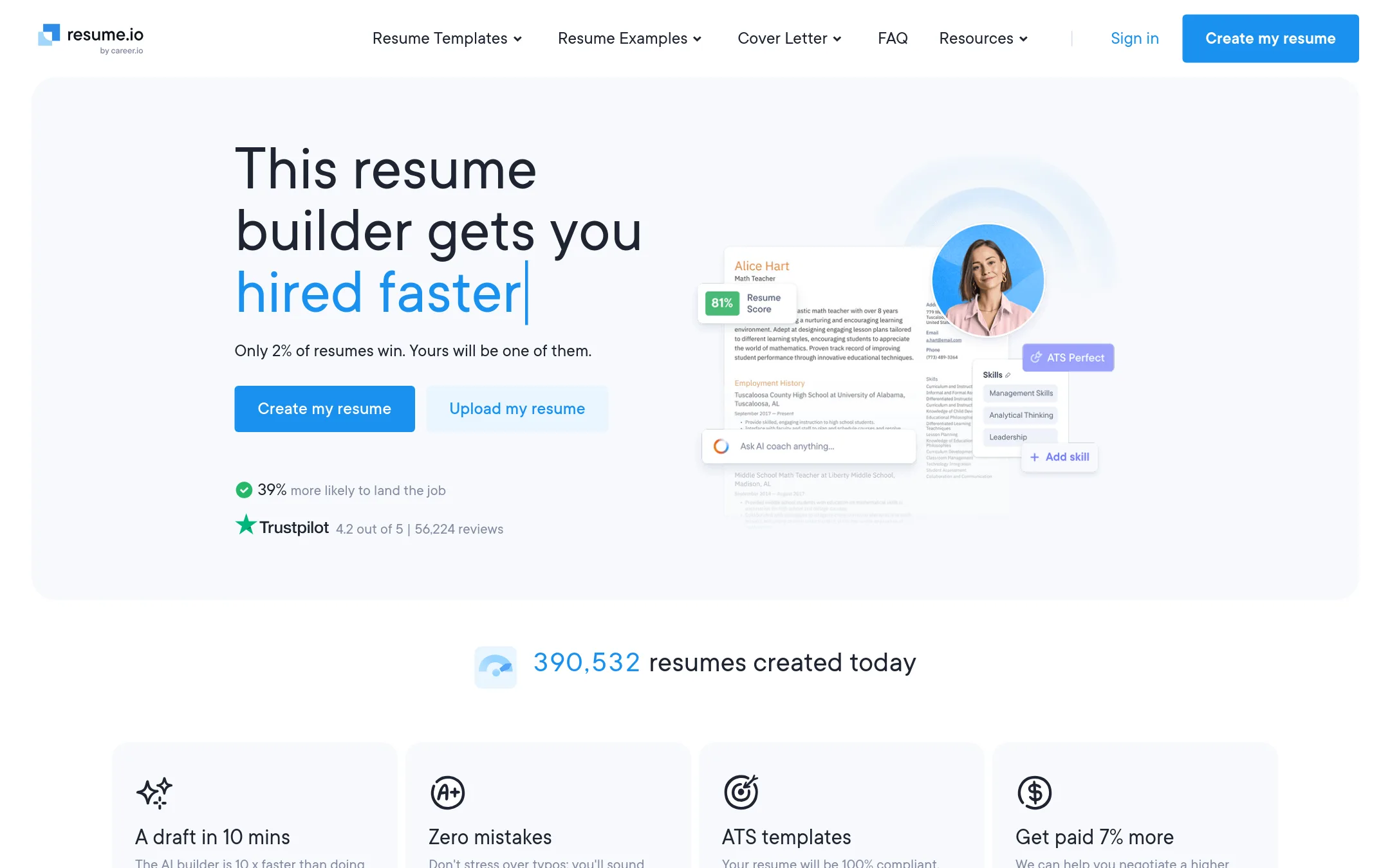 Resume.io homepage