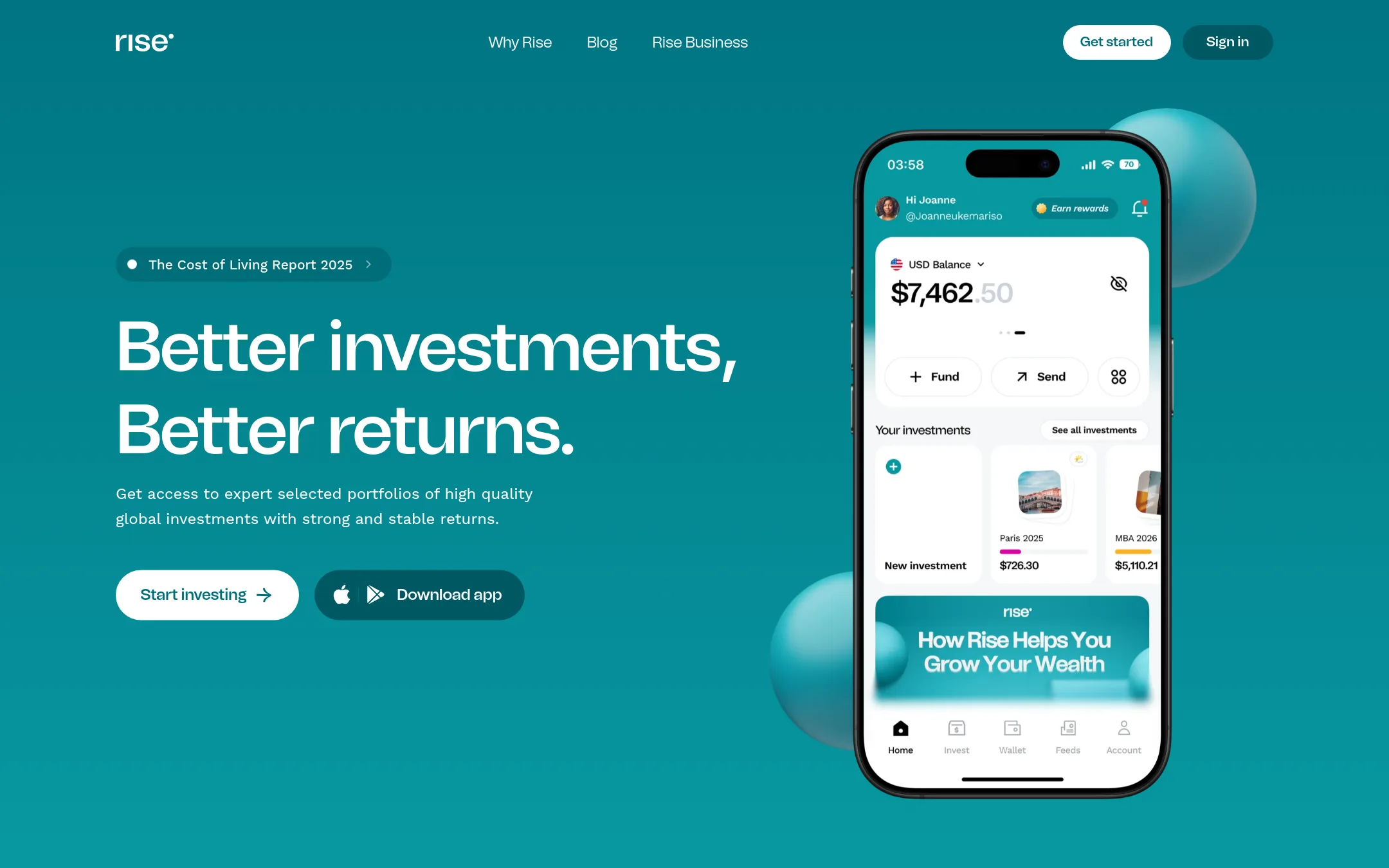 Risevest homepage