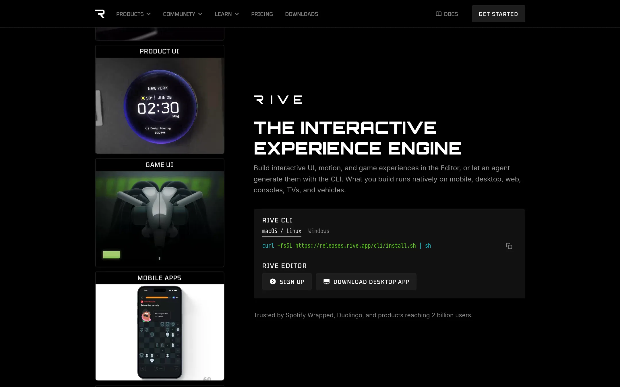 Rive homepage