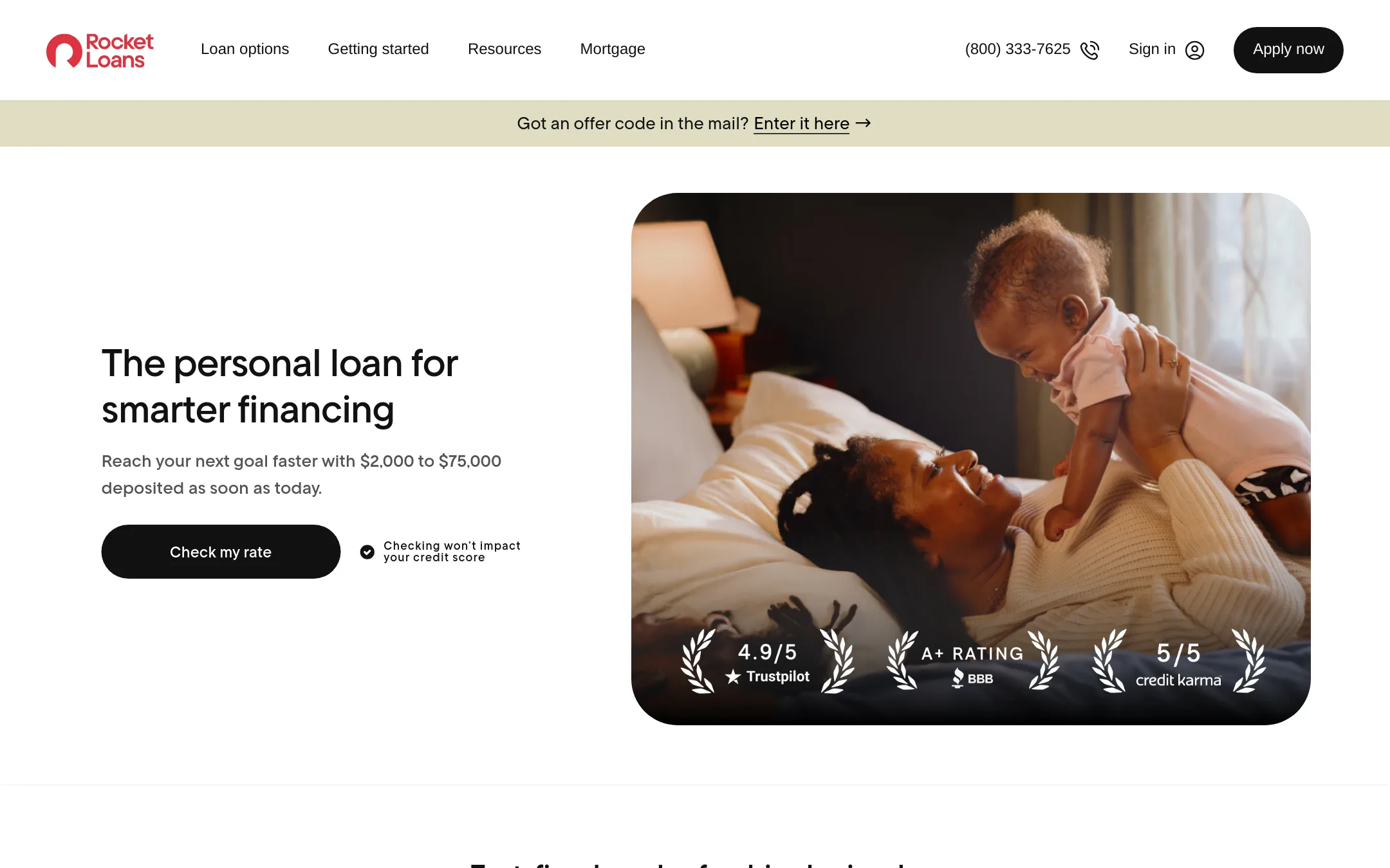 Rocket Loans homepage