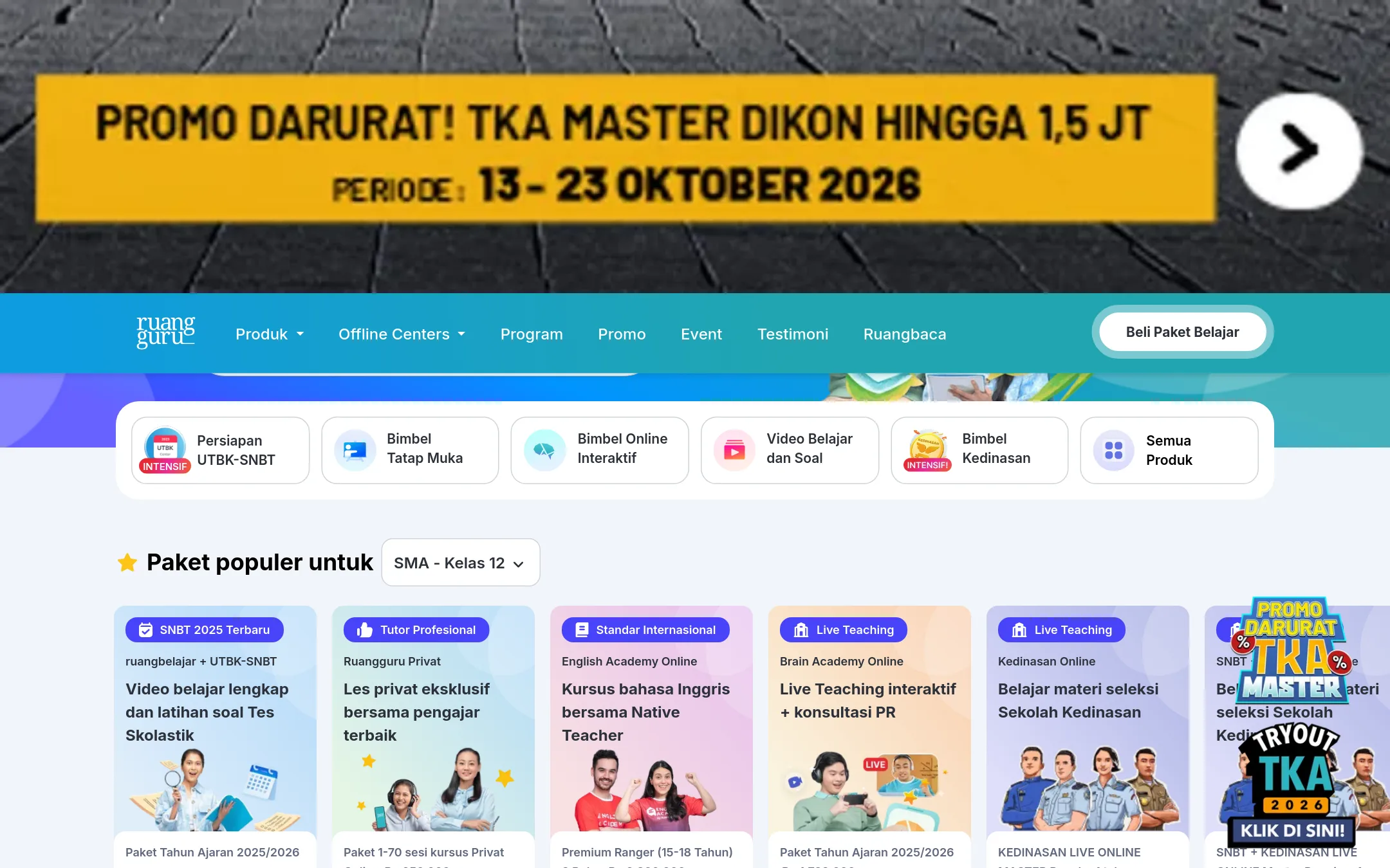 Ruangguru homepage
