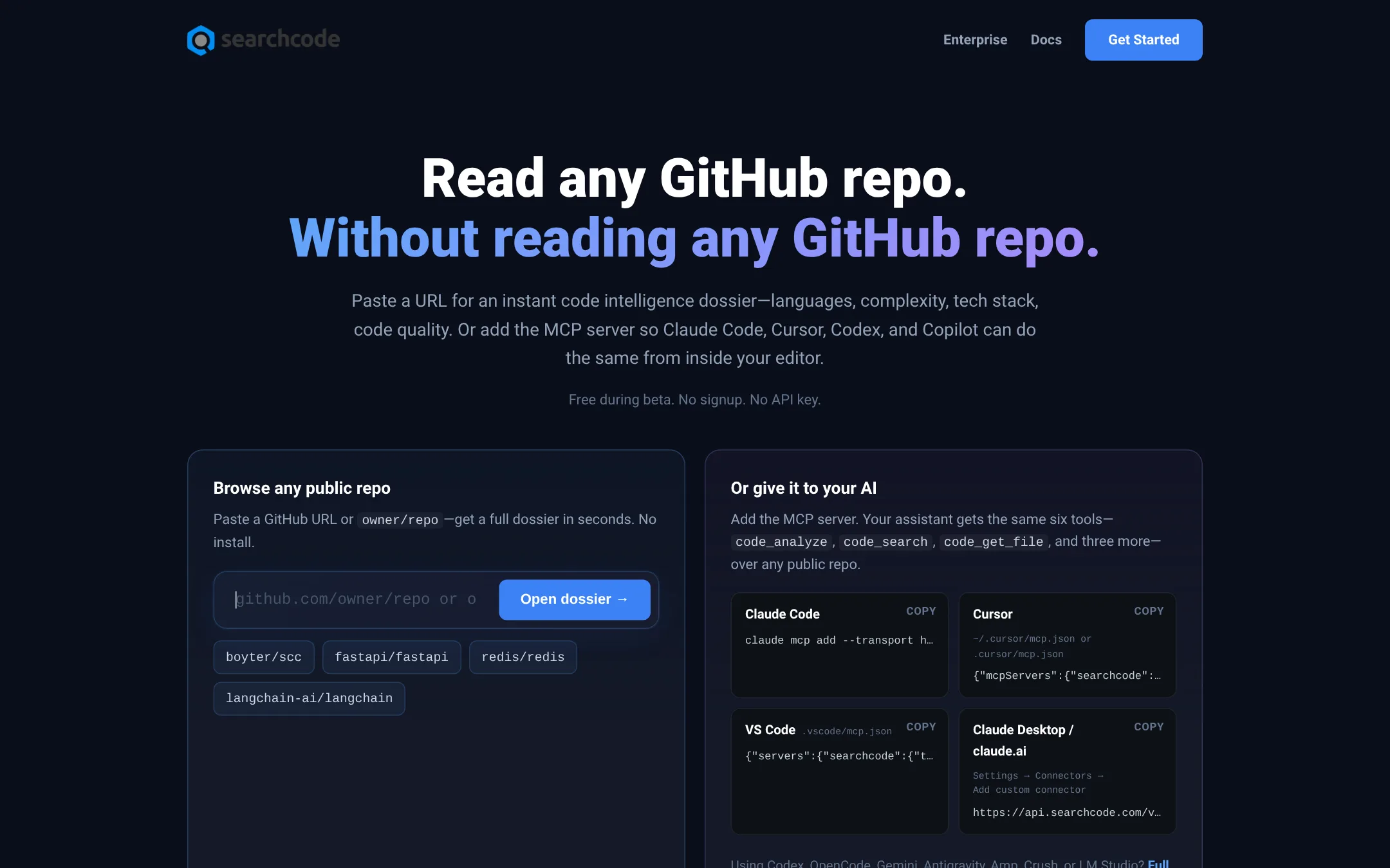 Searchcode homepage