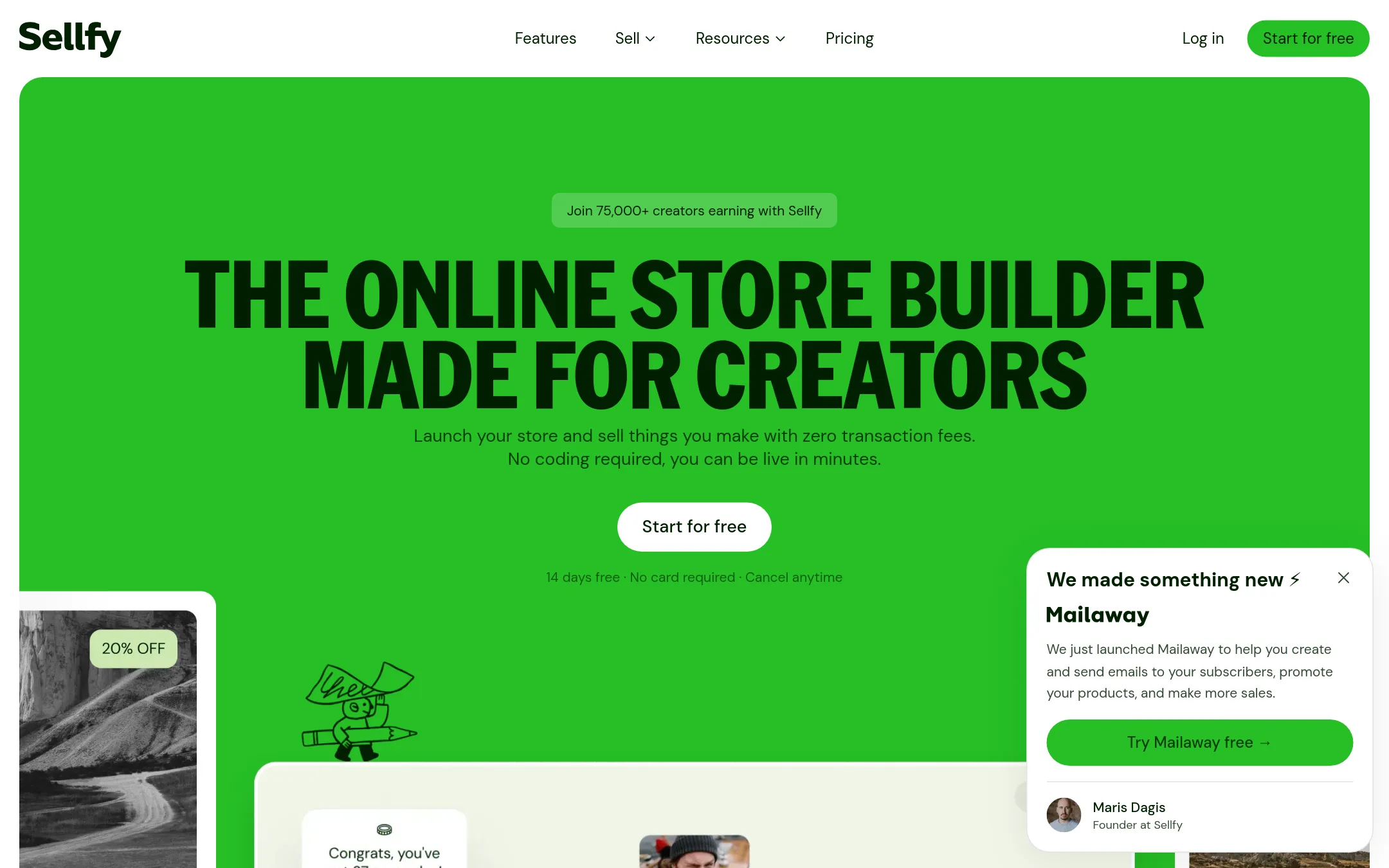 Sellfy homepage