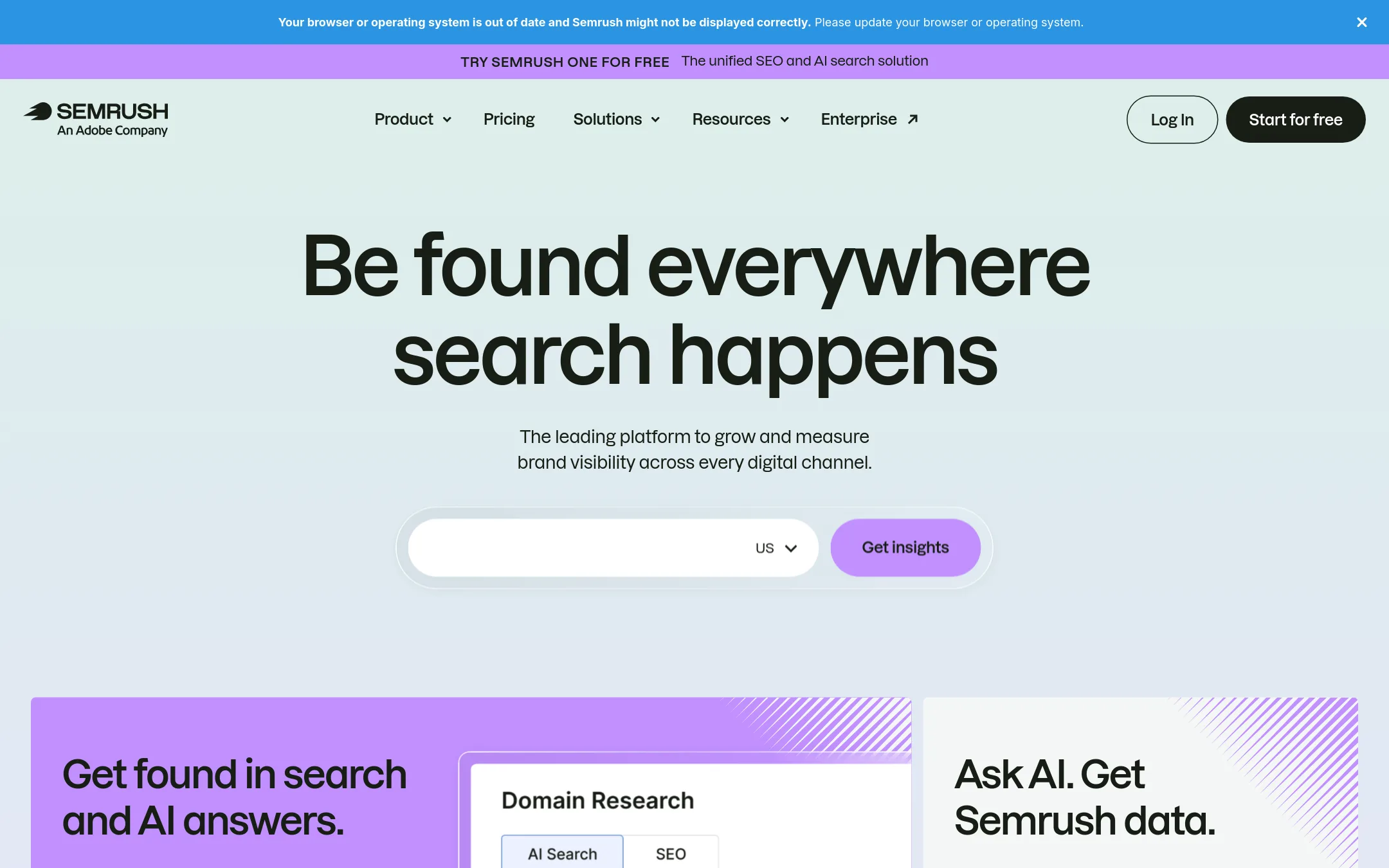 SEMrush homepage