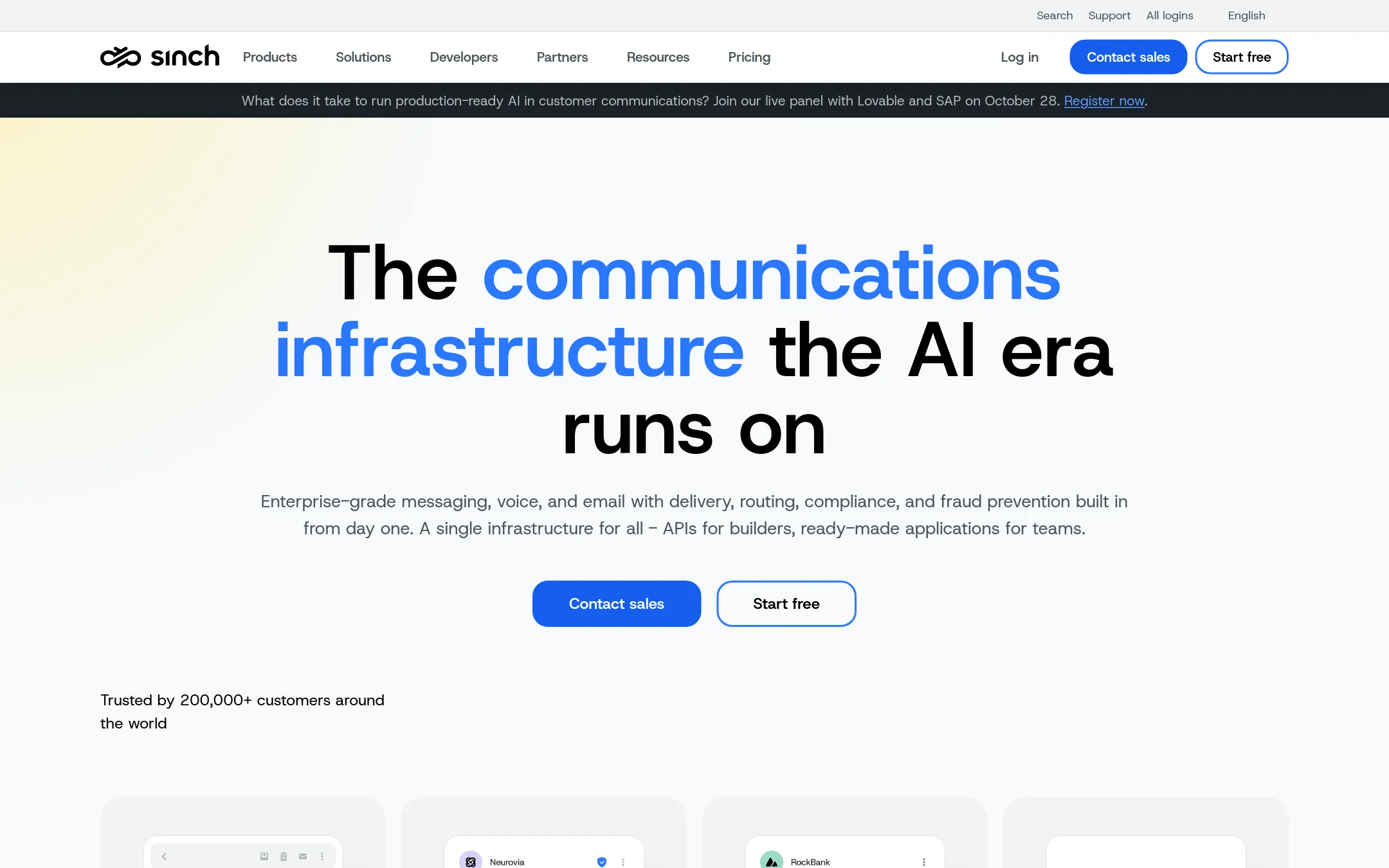 Sinch homepage