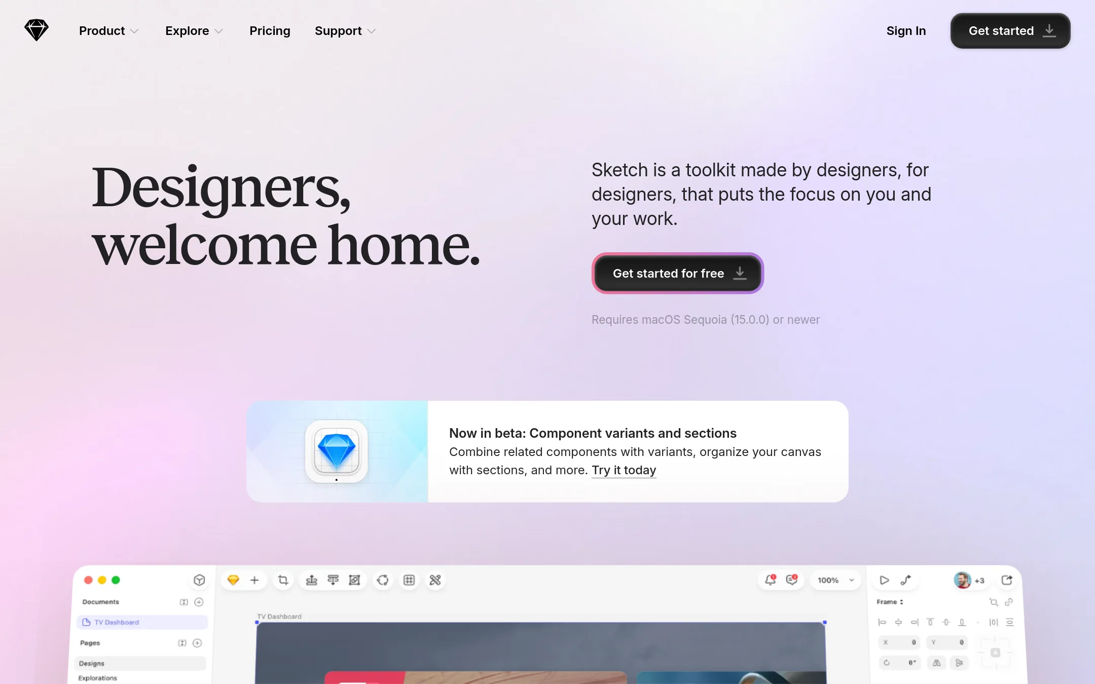 Sketch homepage
