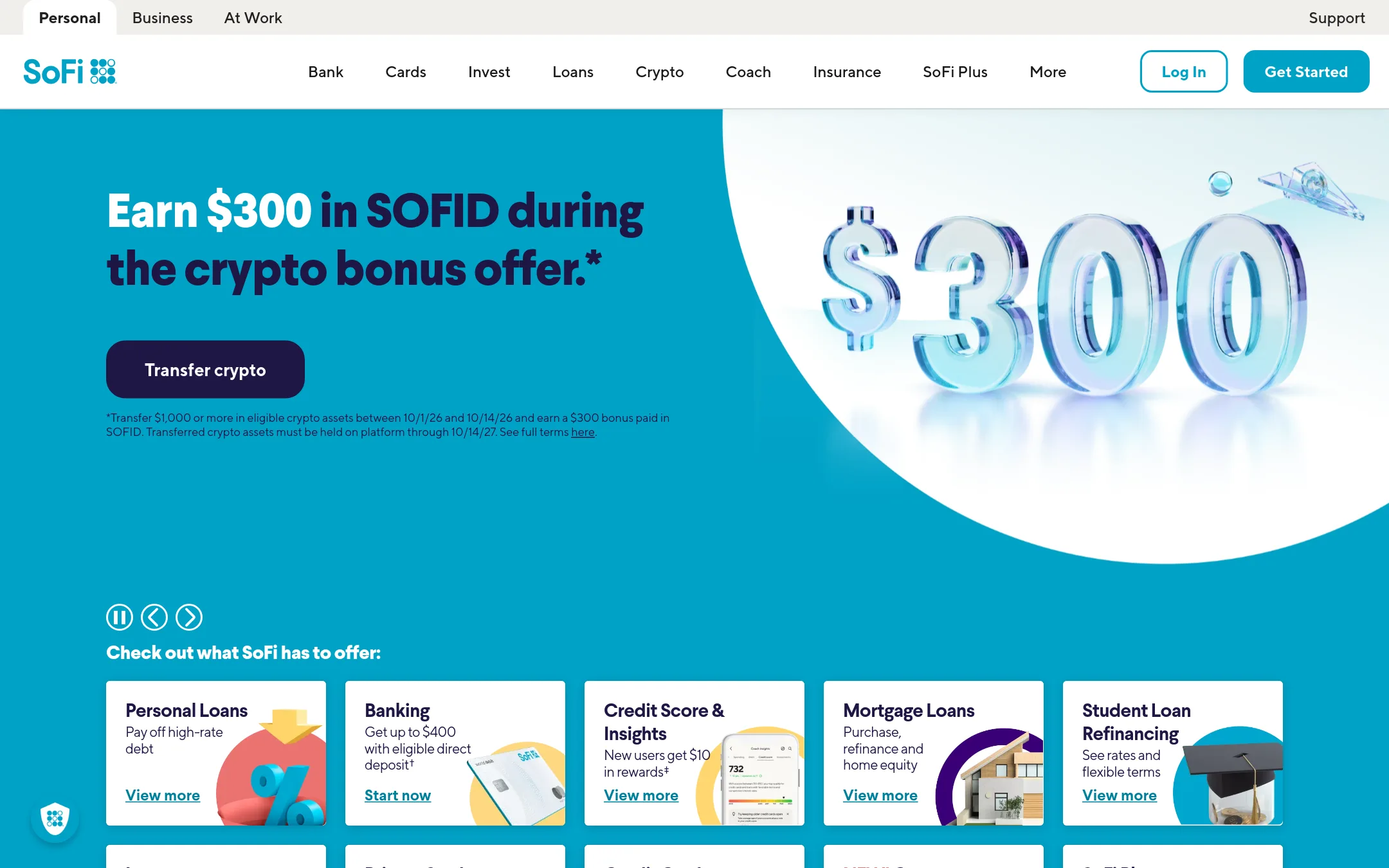 SoFi homepage