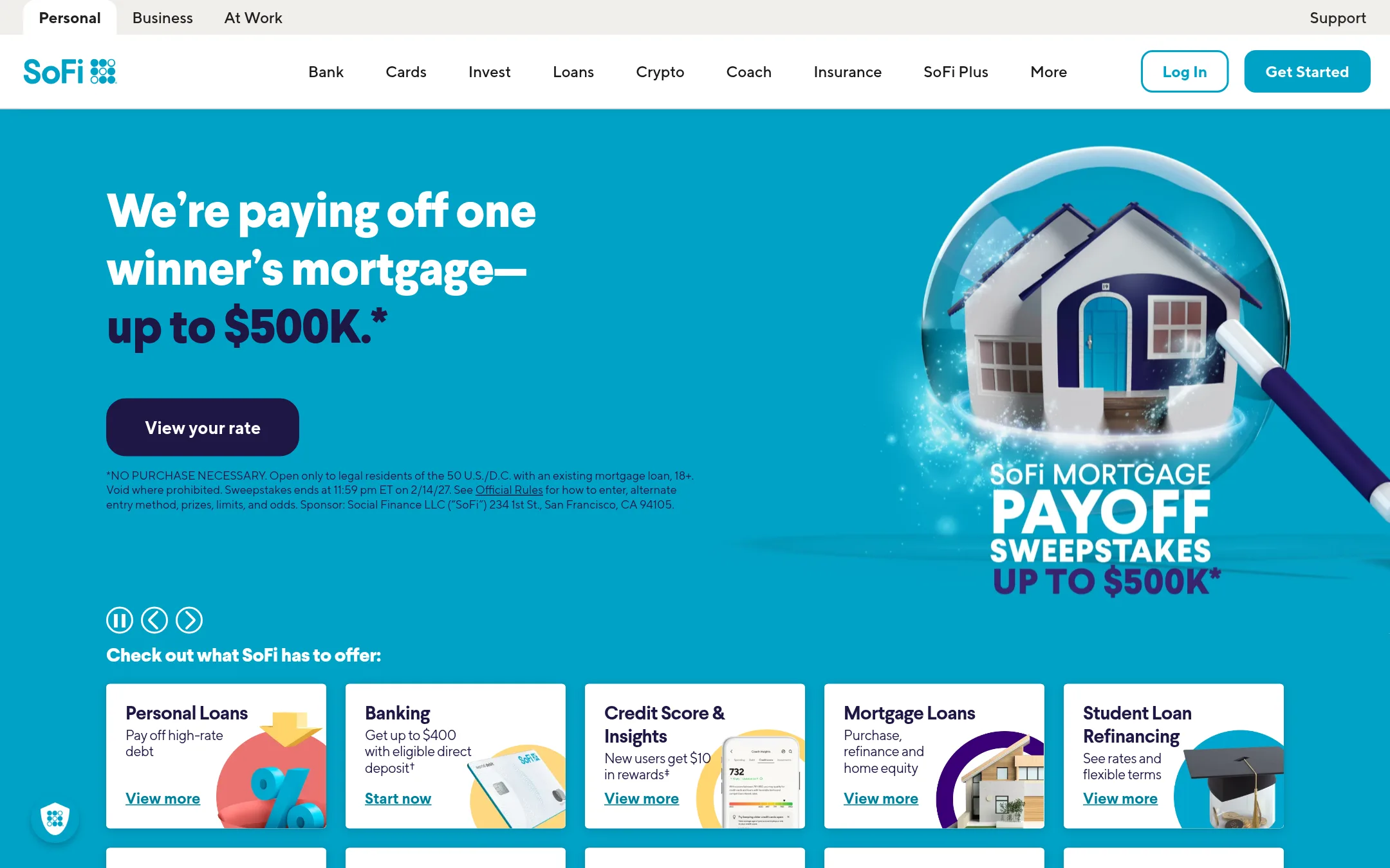 SoFi homepage