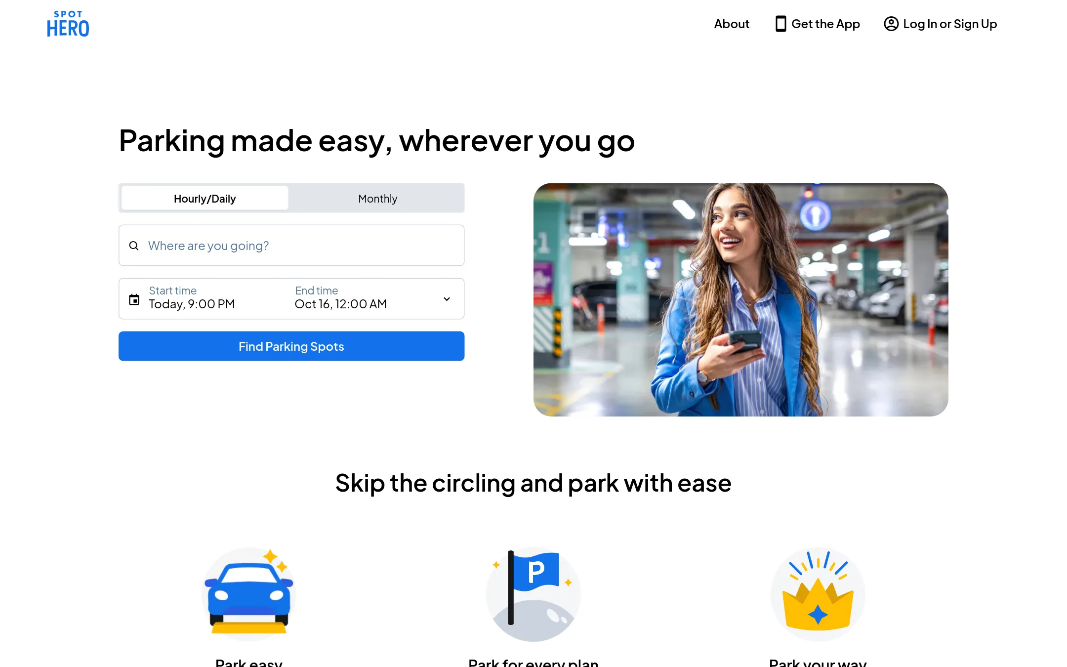 SpotHero homepage